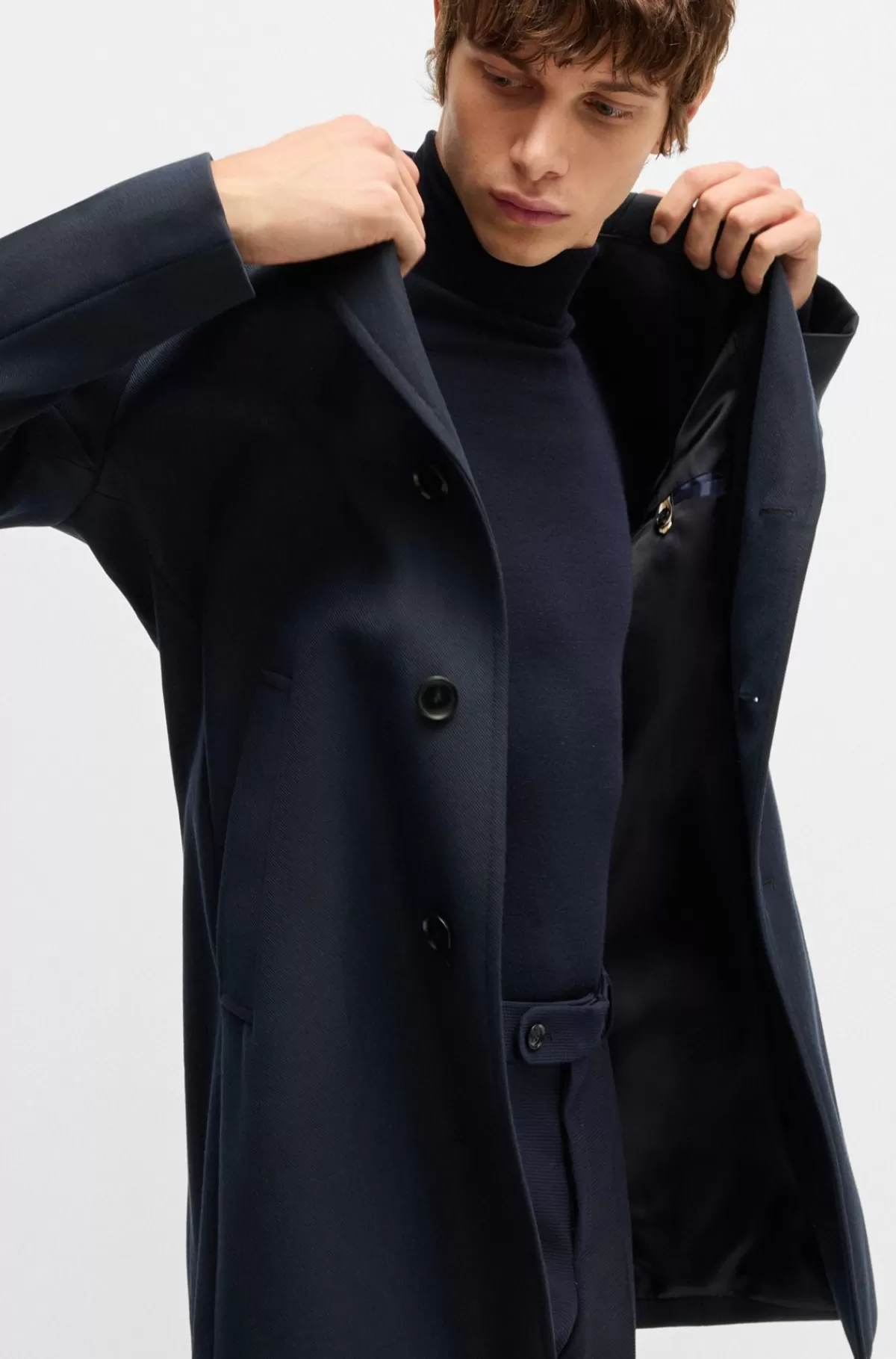HUGO BOSS Frakke Med Slim Fit Og Aftagelig Lynlåshals Mørkeblå Fashion