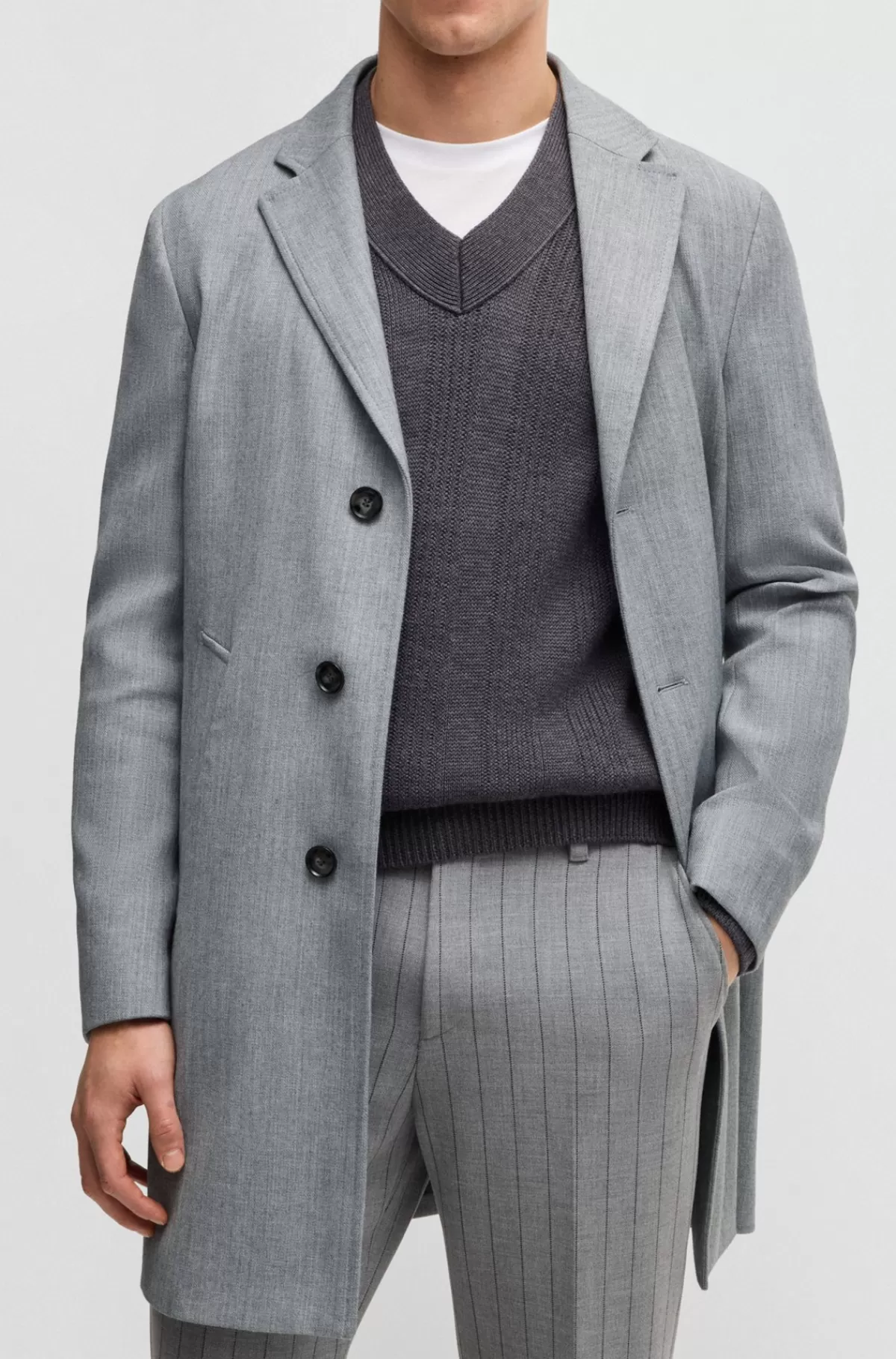 HUGO BOSS Frakke Med Slim Fit Og Aftagelig Lynlåshals Grå Clearance