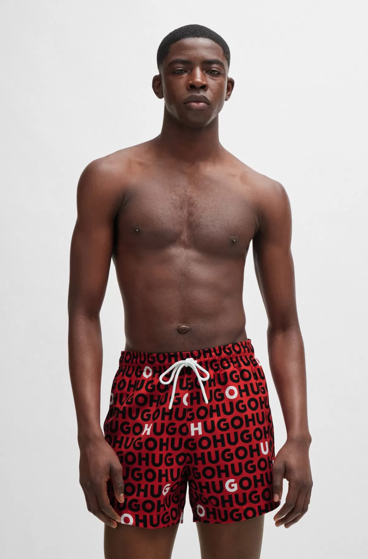 HUGO BOSS Fuldt Forede Badeshorts Med Gentaget Logomotiv Rød Hot