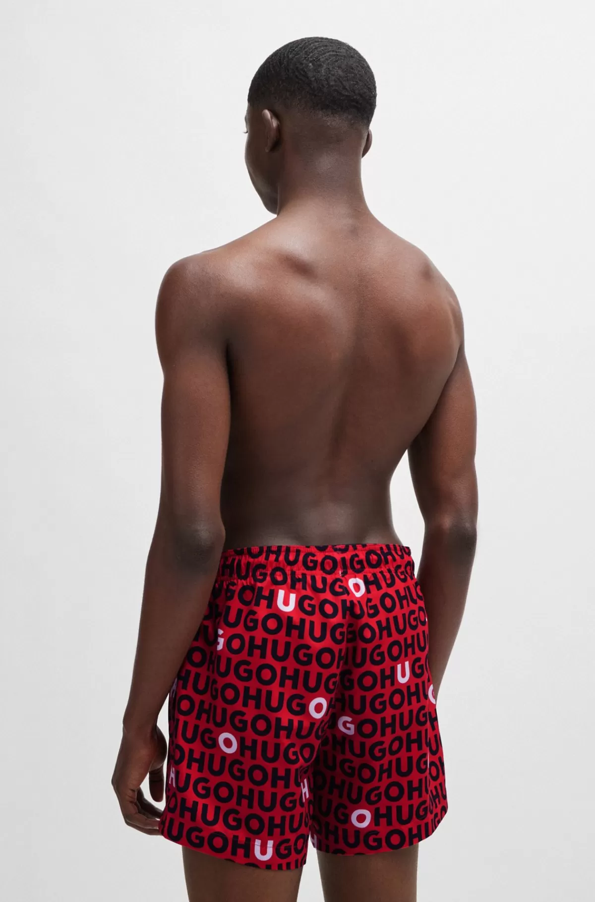 HUGO BOSS Fuldt Forede Badeshorts Med Gentaget Logomotiv Rød Hot