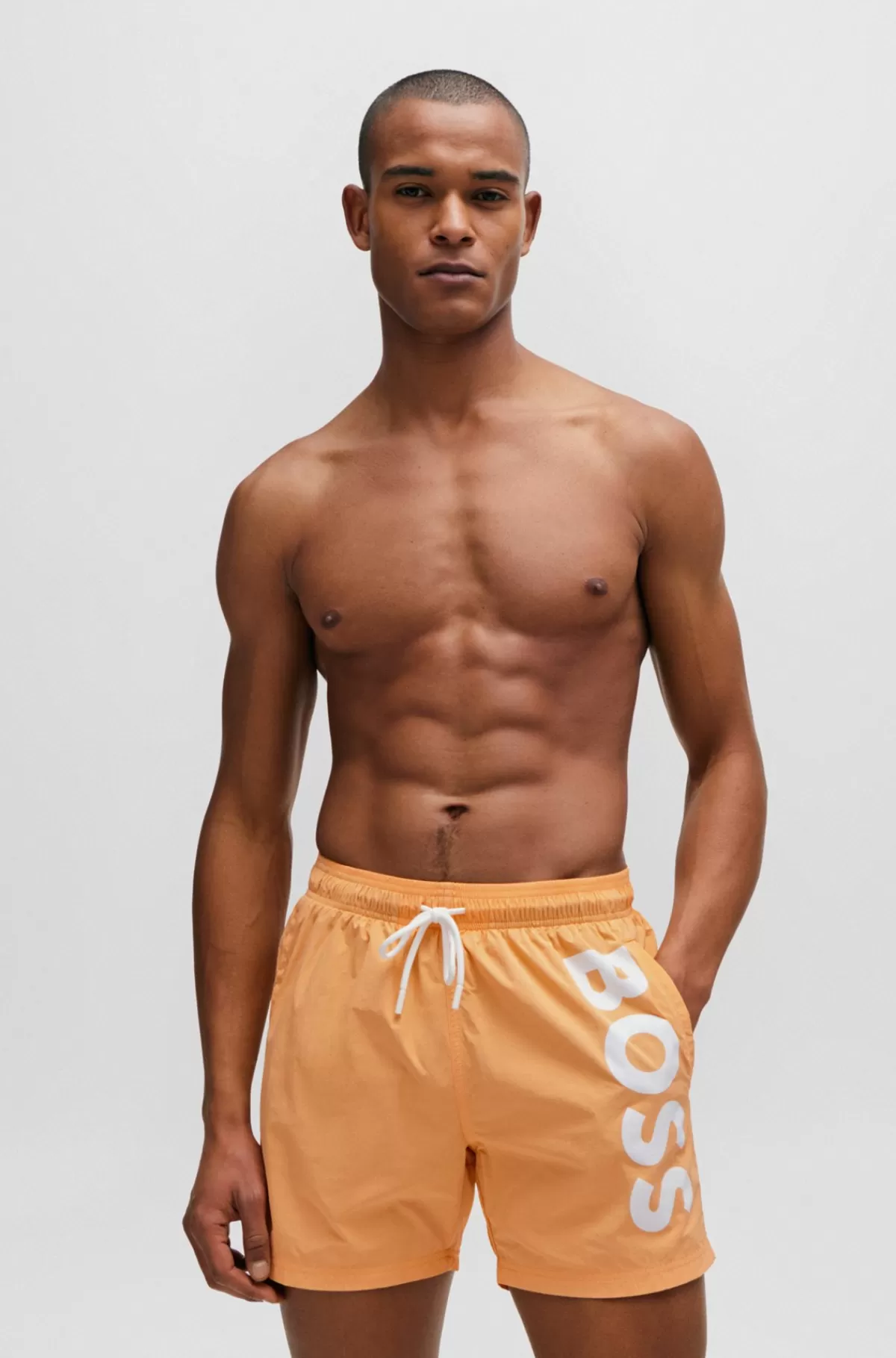 HUGO BOSS Fuldt Forede Badeshorts Med Logoprint Orange Discount