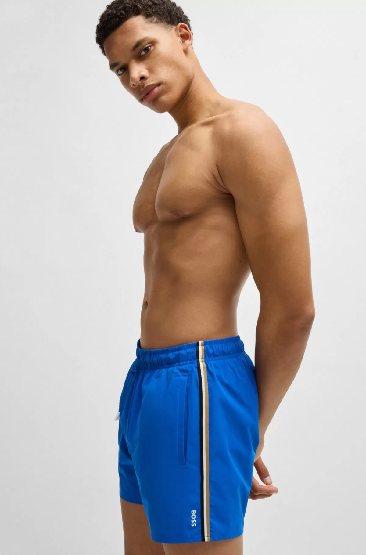 HUGO BOSS Fuldt Forede Badeshorts Med Signaturstribe Blå Outlet