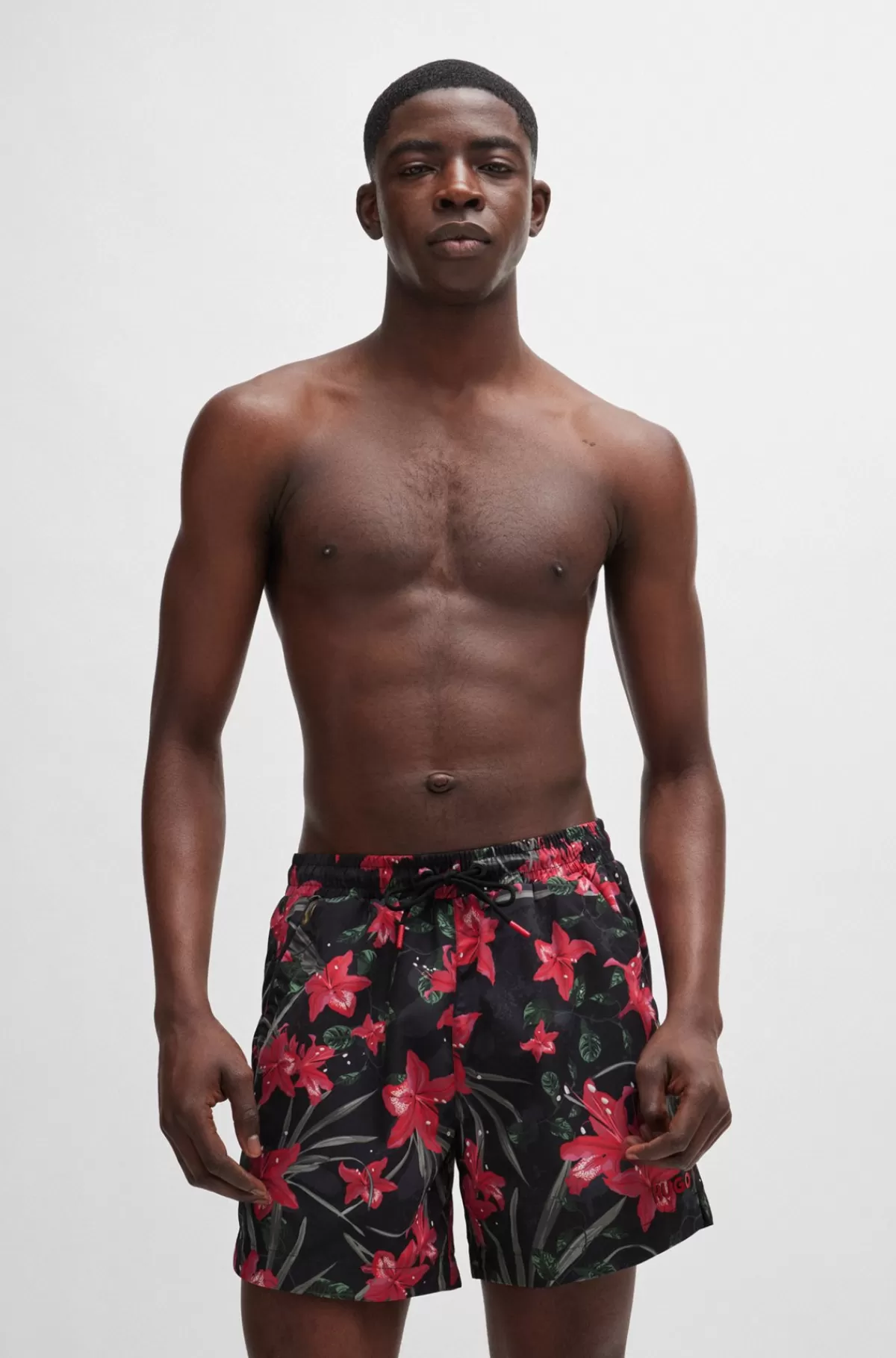 HUGO BOSS Fuldt Forede Badeshorts Med Sæsonens Print Sort Store