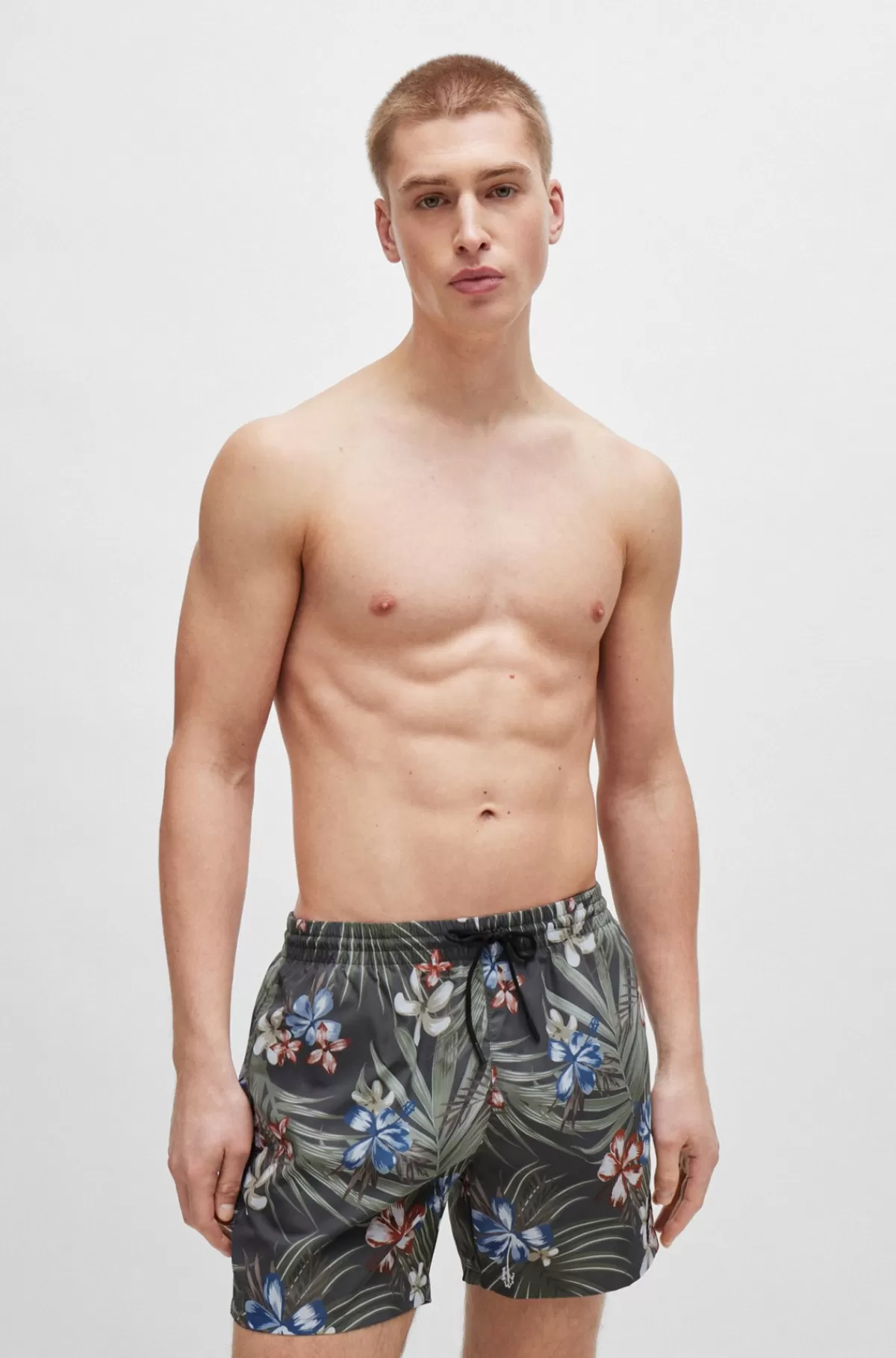 HUGO BOSS Fuldt Forede Badeshorts Med Sæsonens Print Kaki Outlet