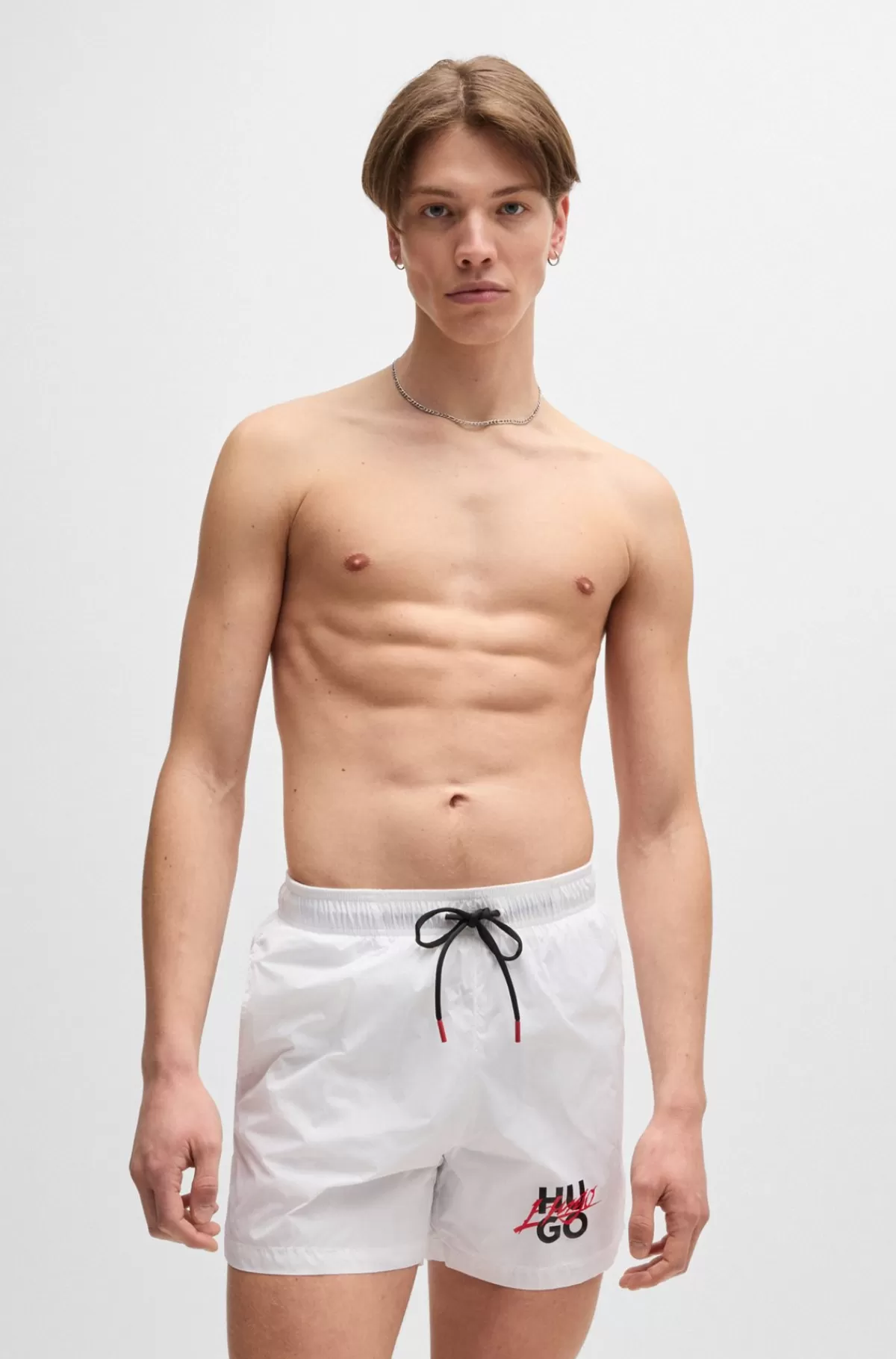 HUGO BOSS Fuldt Forede Badeshorts Med Stablet Logo Hvid Shop