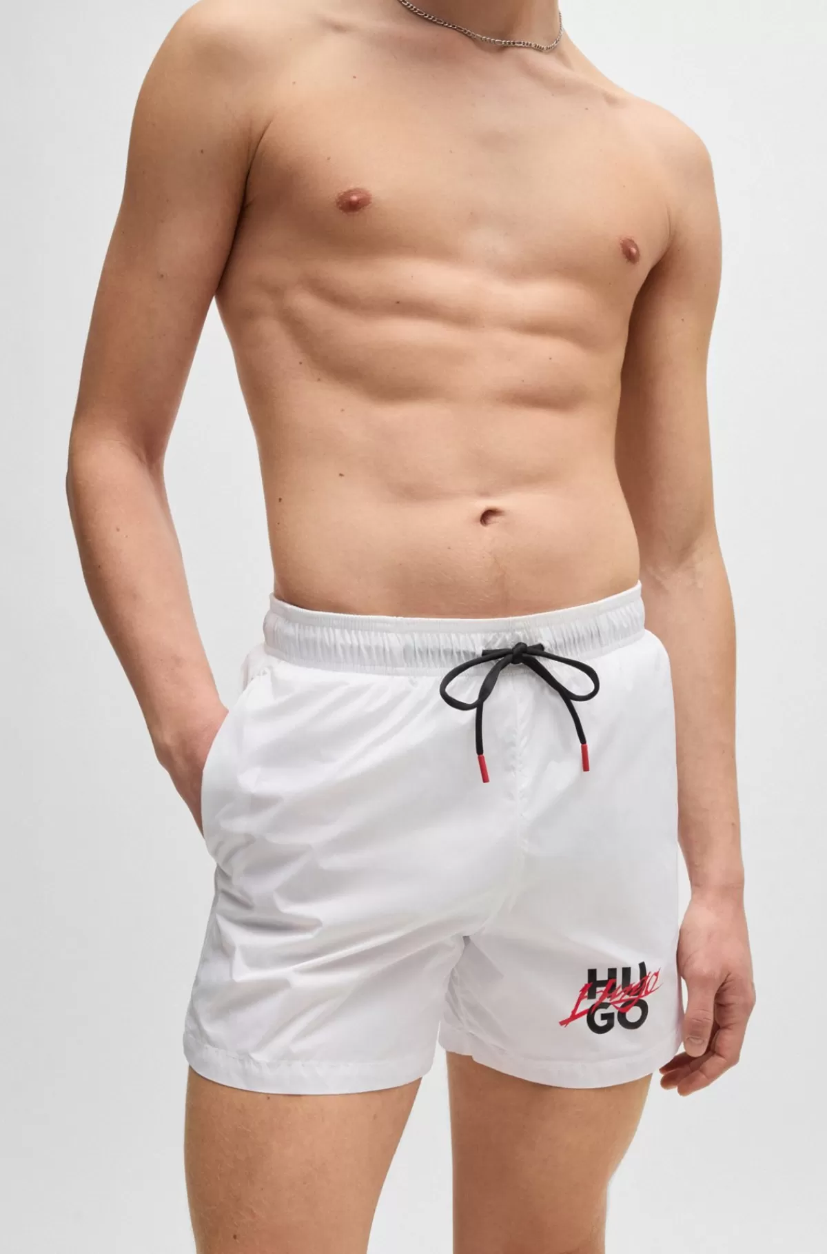 HUGO BOSS Fuldt Forede Badeshorts Med Stablet Logo Hvid Shop