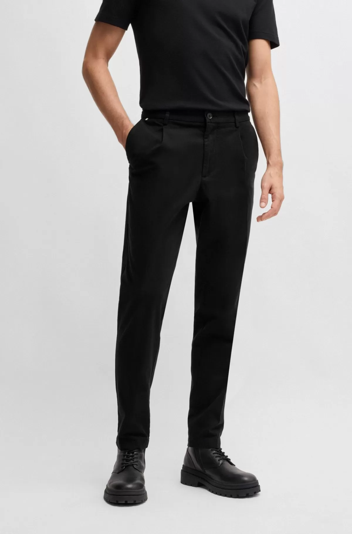 HUGO BOSS Garbardinebukser Med Smalle Ben Og Stræk Fra BOSS SELECTED BY BECKHAM Sort Shop