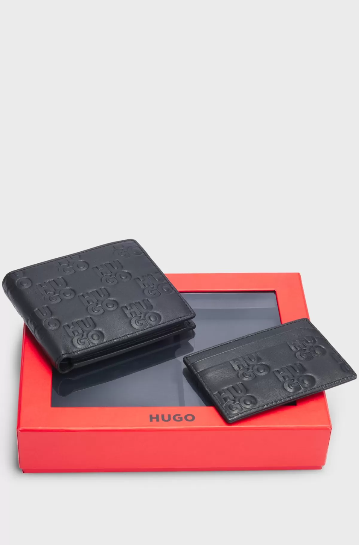 HUGO BOSS Gavesæt I Nappalæder Med Stablede Logoer Sort New
