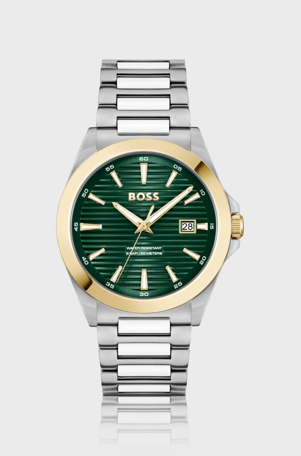 HUGO BOSS Gold- And Silver-tone Watch With Green Grooved Dial Sølv Best Sale