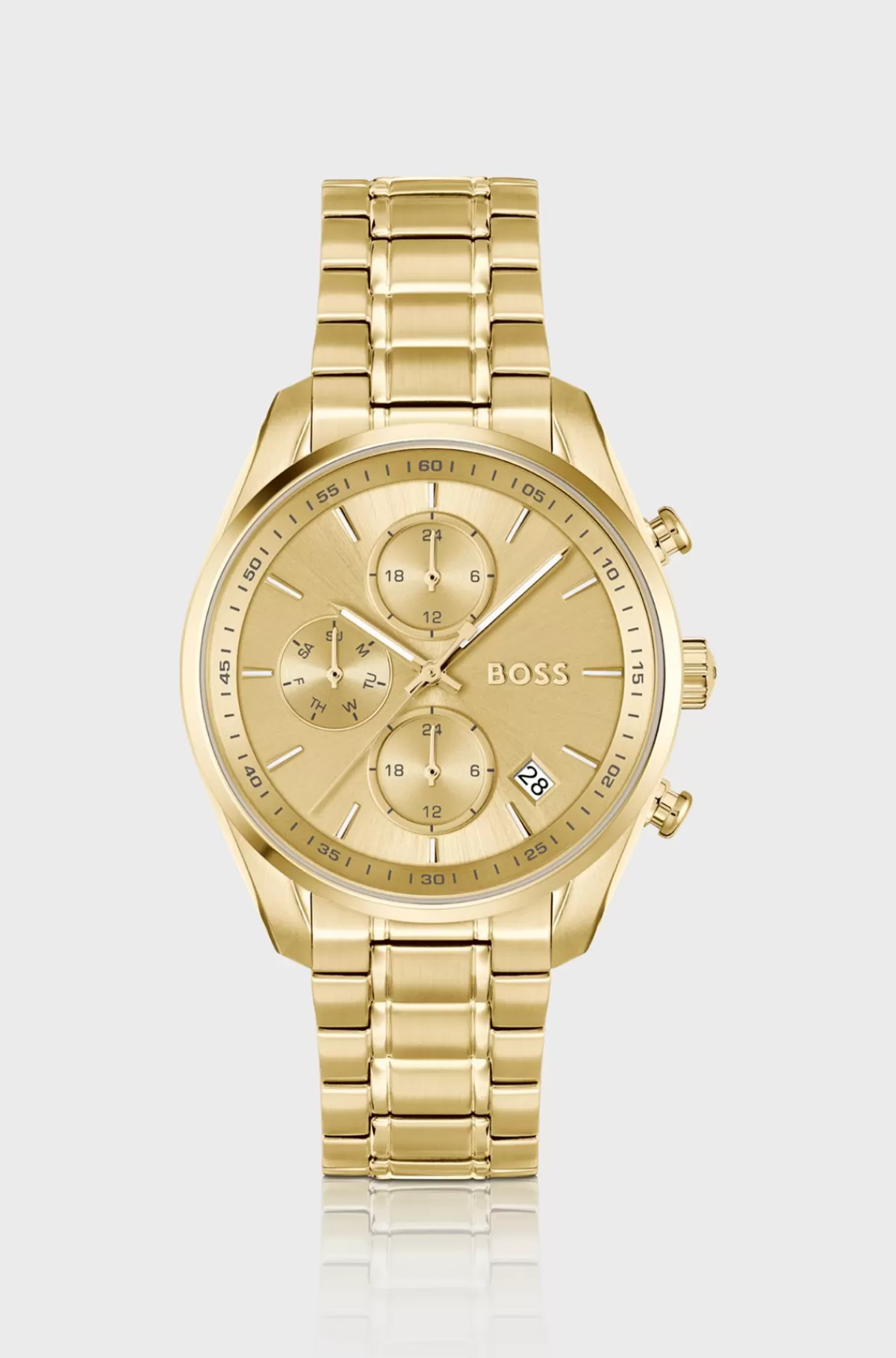 HUGO BOSS Gold-tone Multifunction Watch With Curved Case Guld Cheap