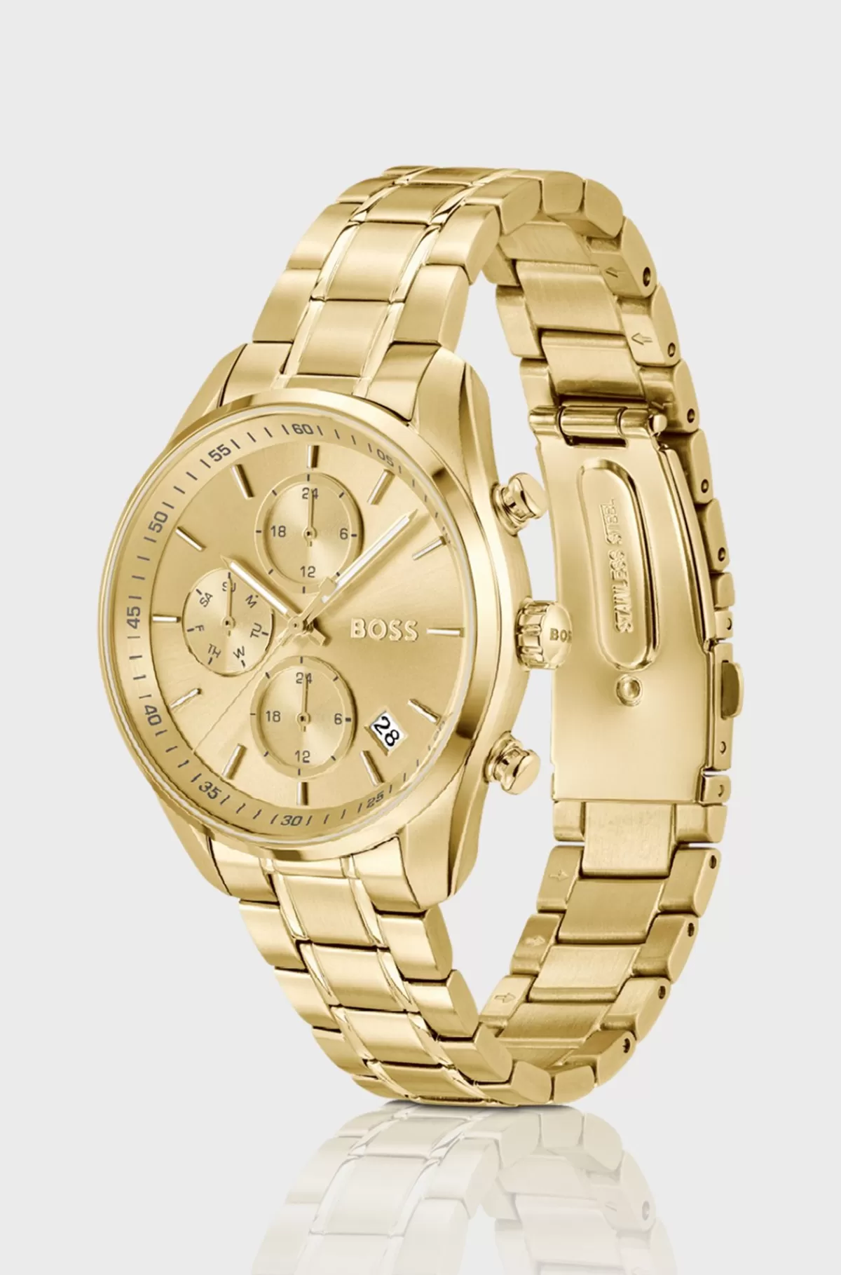HUGO BOSS Gold-tone Multifunction Watch With Curved Case Guld Cheap