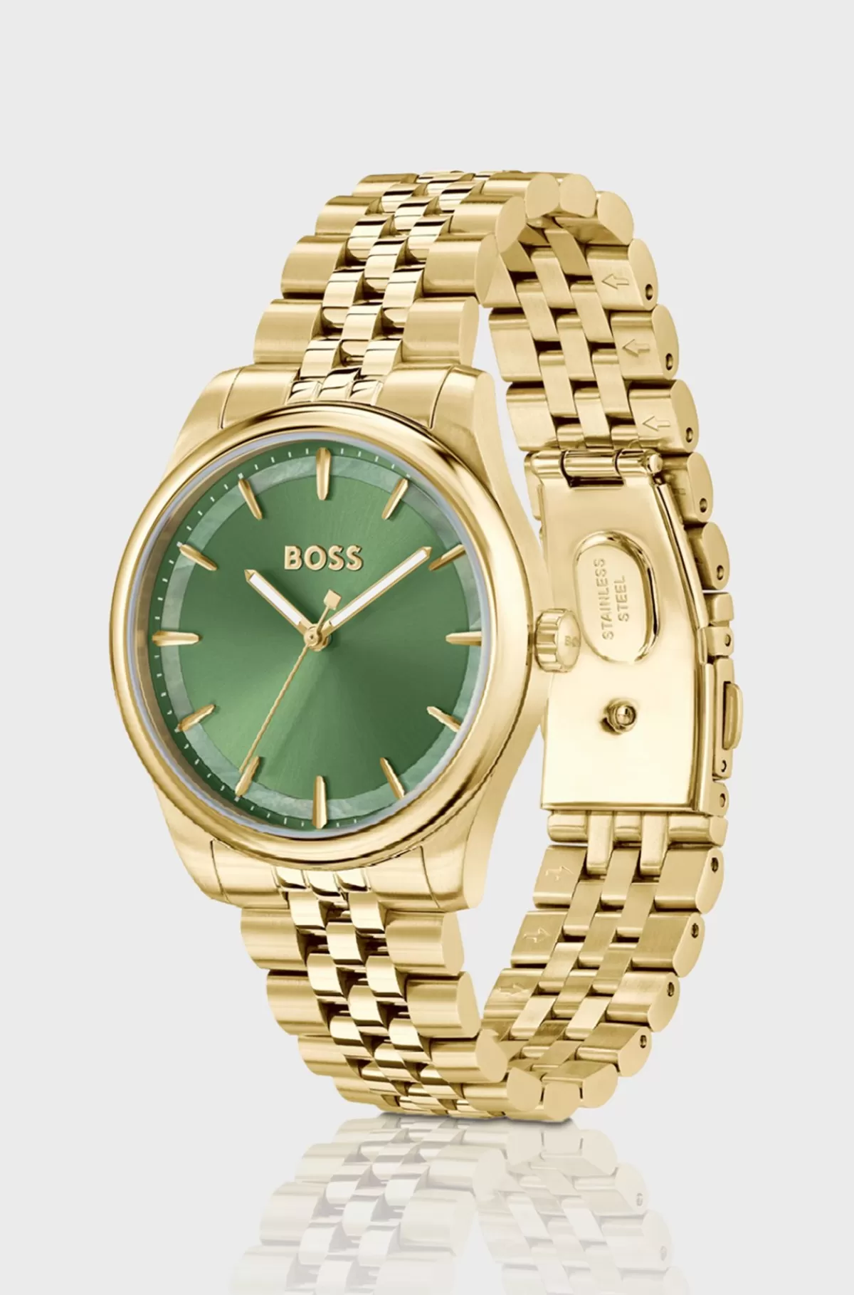 HUGO BOSS Gold-tone Watch With Green Dial And Pearlescent Inlay Guld Cheap