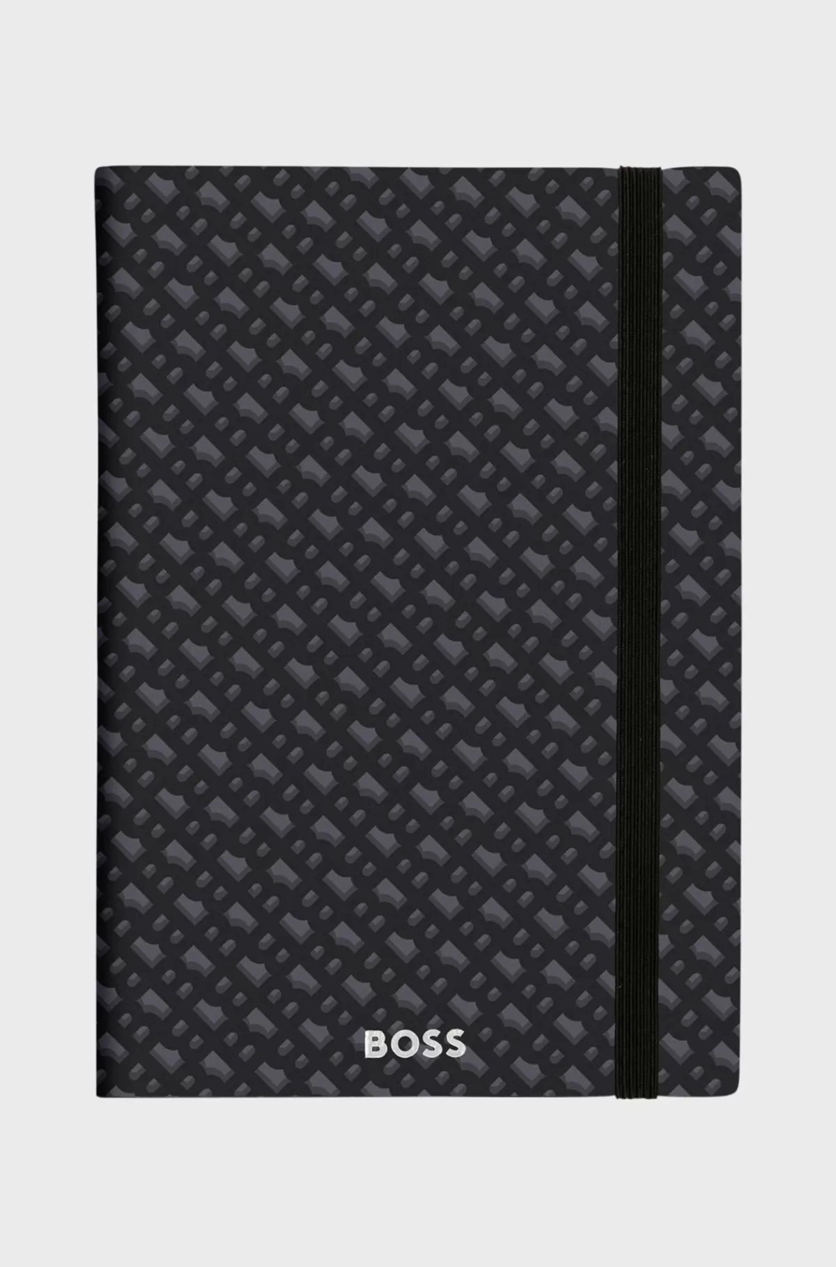 HUGO BOSS Grå A5-notesbog Med Monogrammønster Sort New