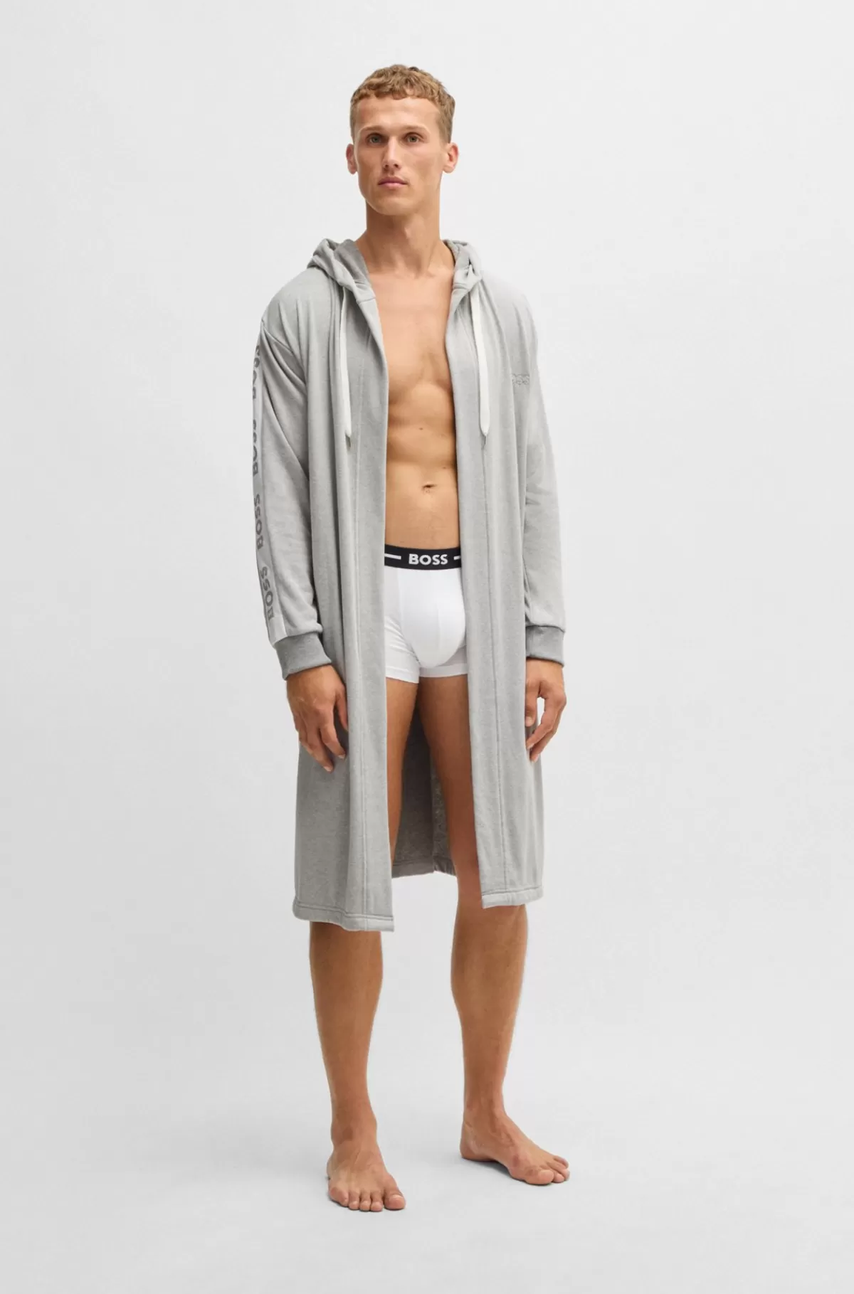 HUGO BOSS Morgenkåbe Med Hætte Og ærmer Med Printet Logo Grå Online