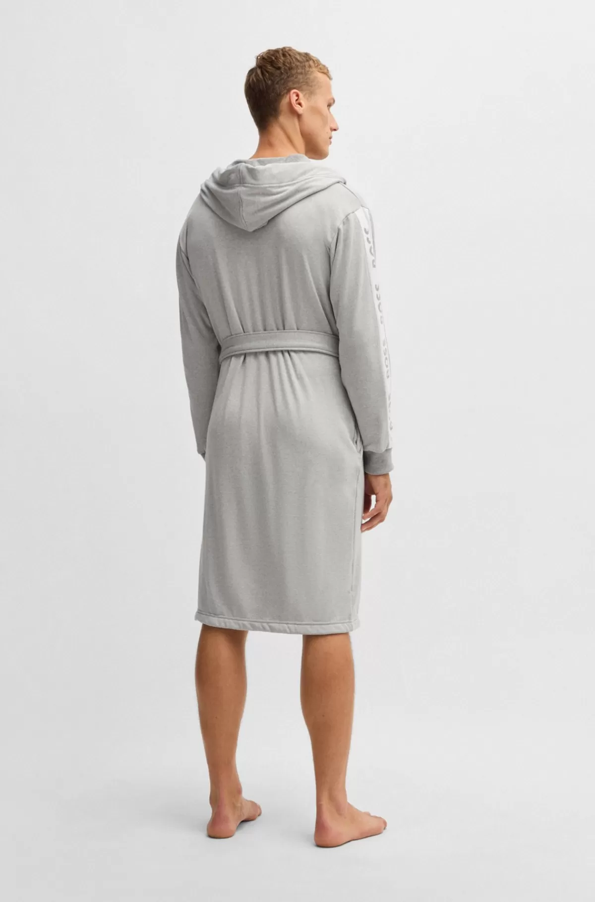 HUGO BOSS Morgenkåbe Med Hætte Og ærmer Med Printet Logo Grå Online