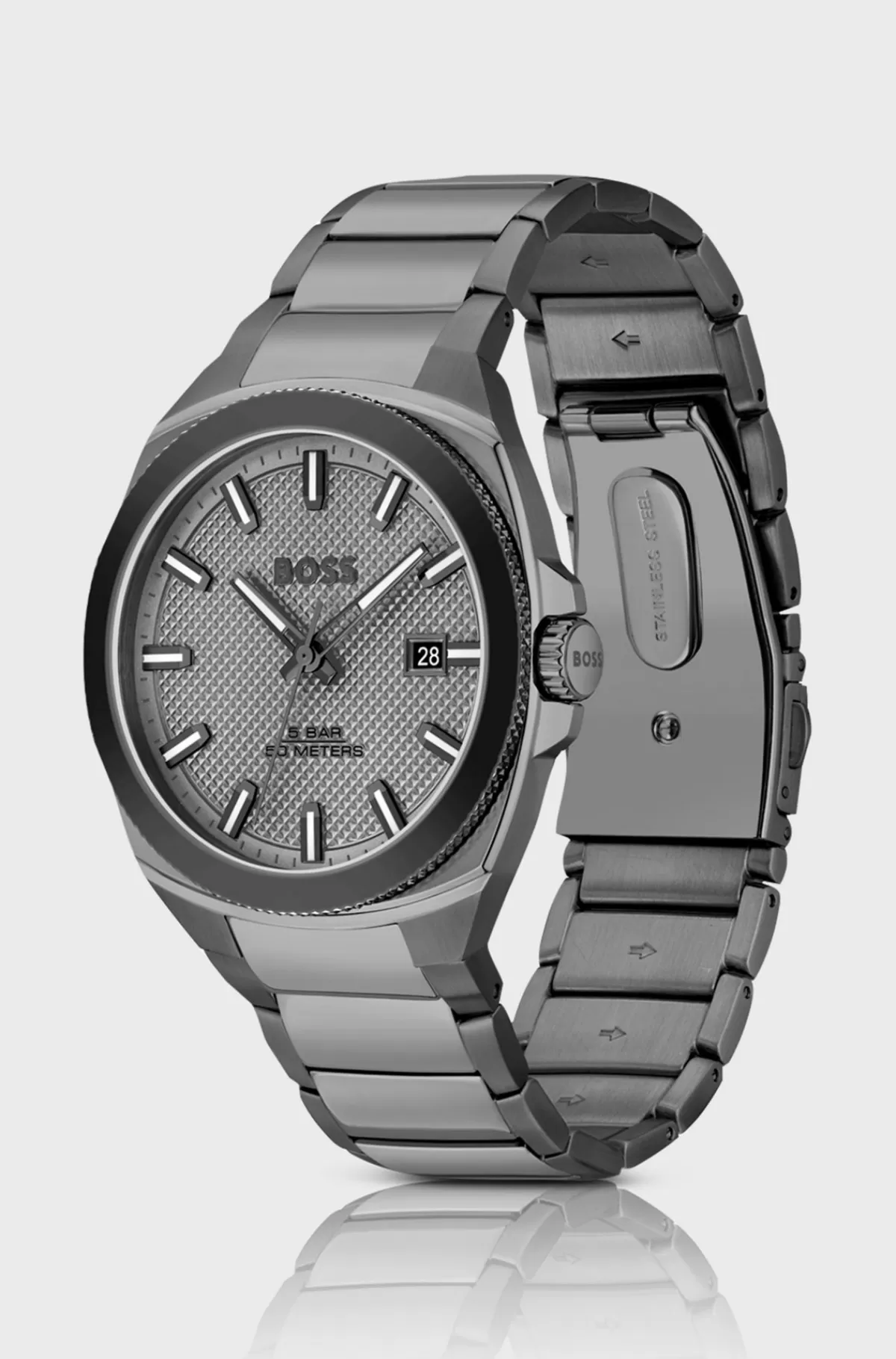 HUGO BOSS t Ur Med Lænkerem Og Tone-i-tone Urskive Med Guillochering Grå Discount