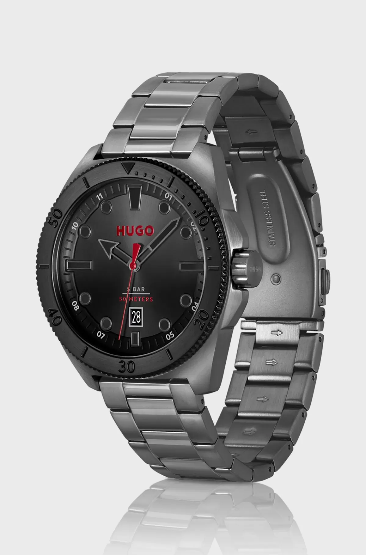 HUGO BOSS tbelagt Ur Med Leddelt Rem Grå Hot