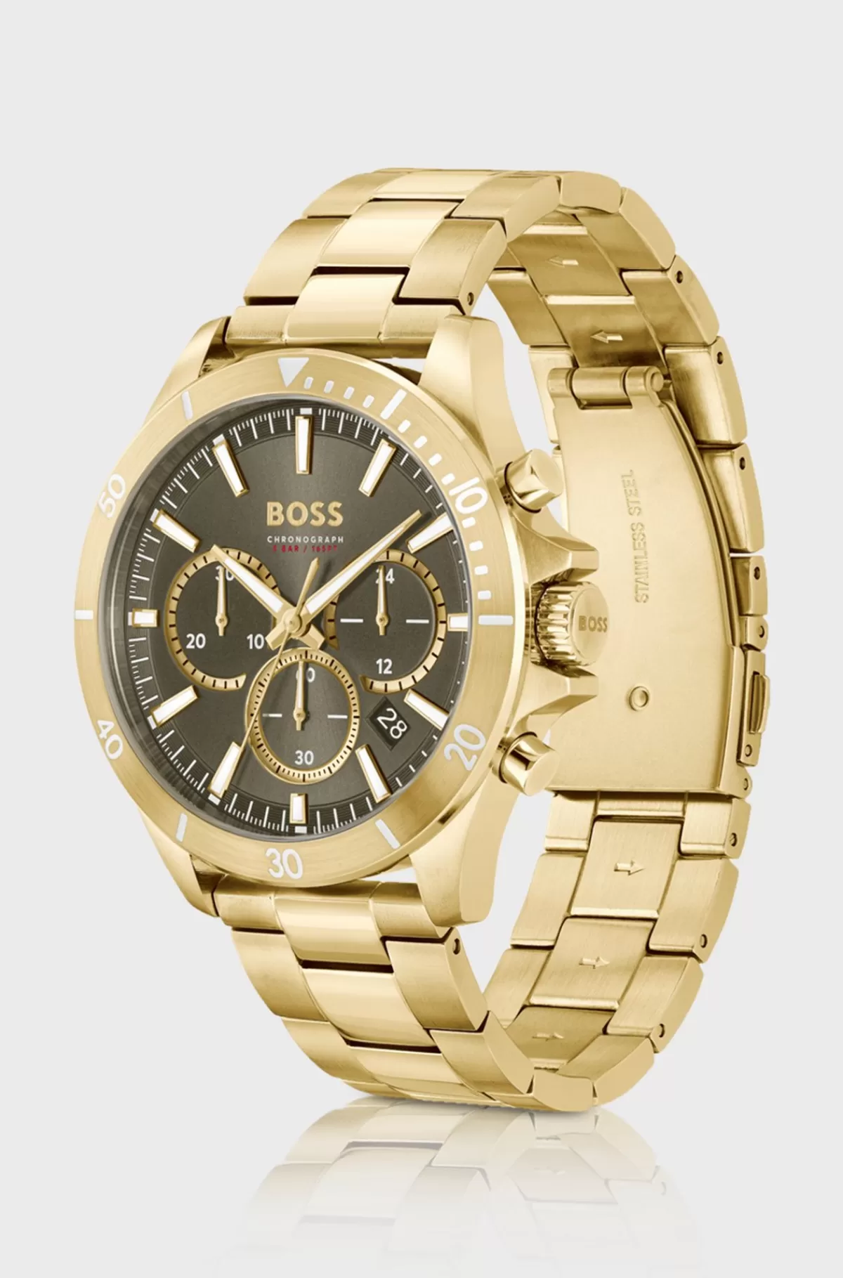 HUGO BOSS farvet Kronograf-ur Med Leddelt Rem Guld Discount