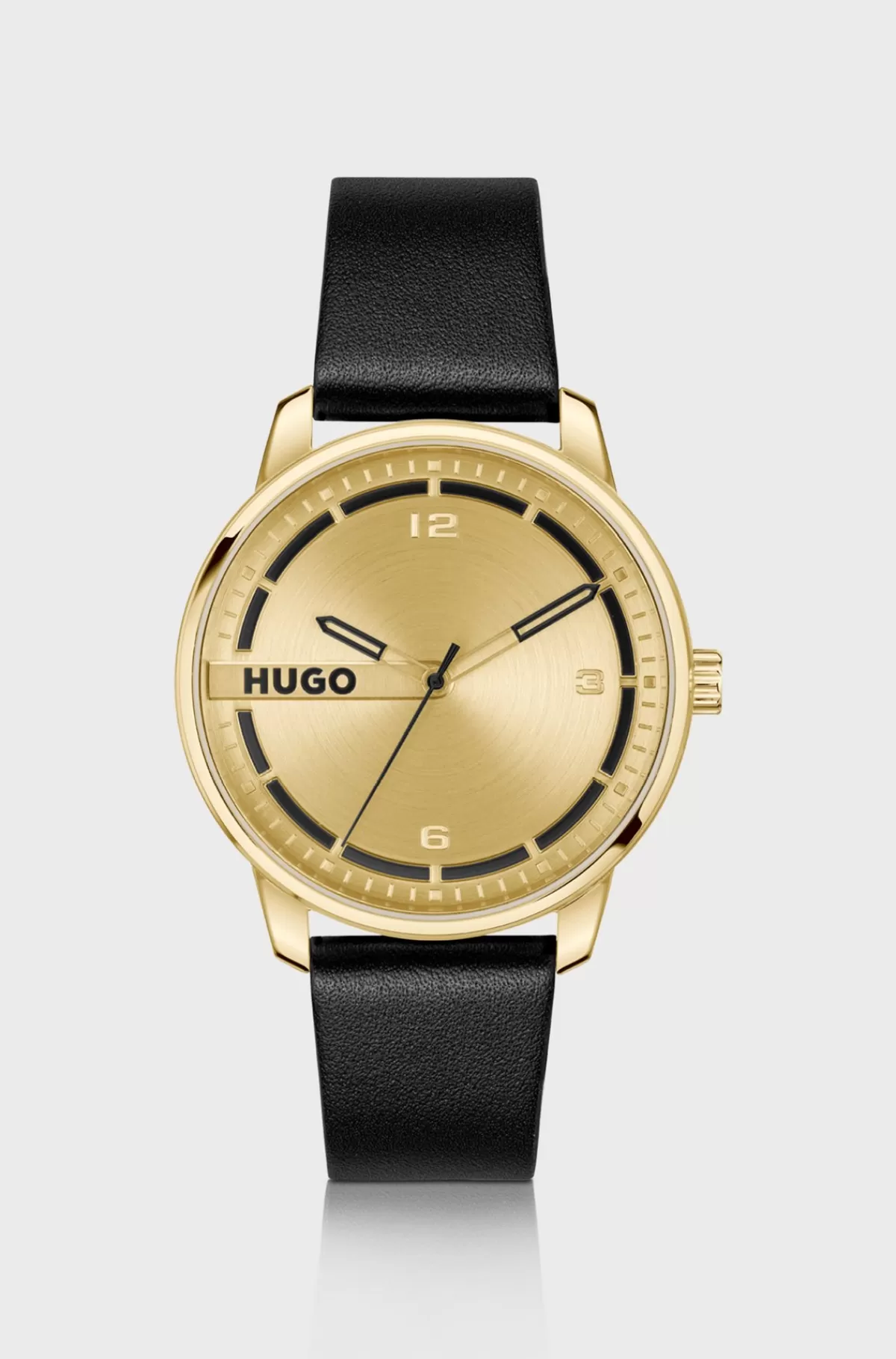 HUGO BOSS farvet Ur Med Sort Læderrem Guld Discount