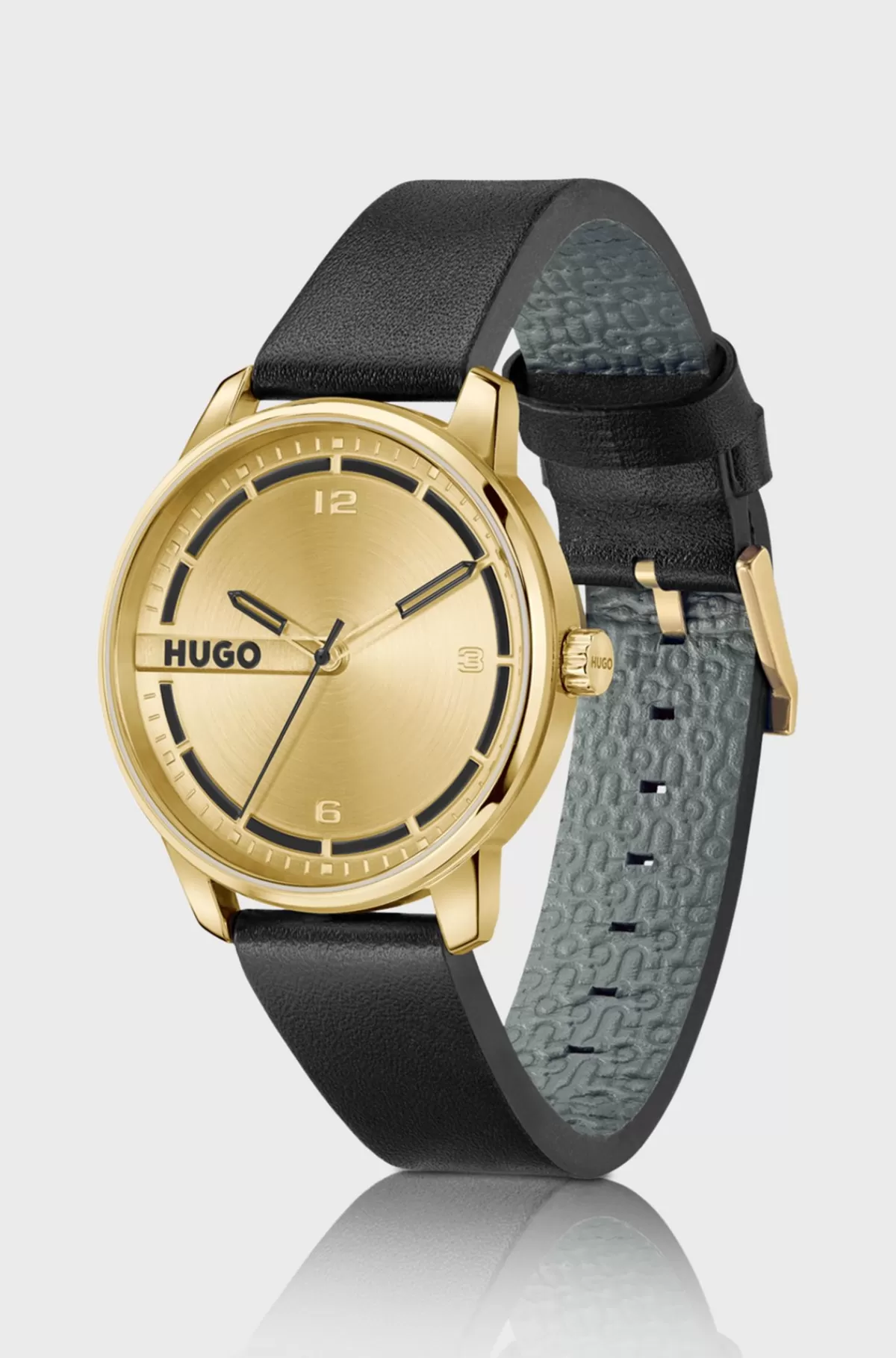 HUGO BOSS farvet Ur Med Sort Læderrem Guld Discount