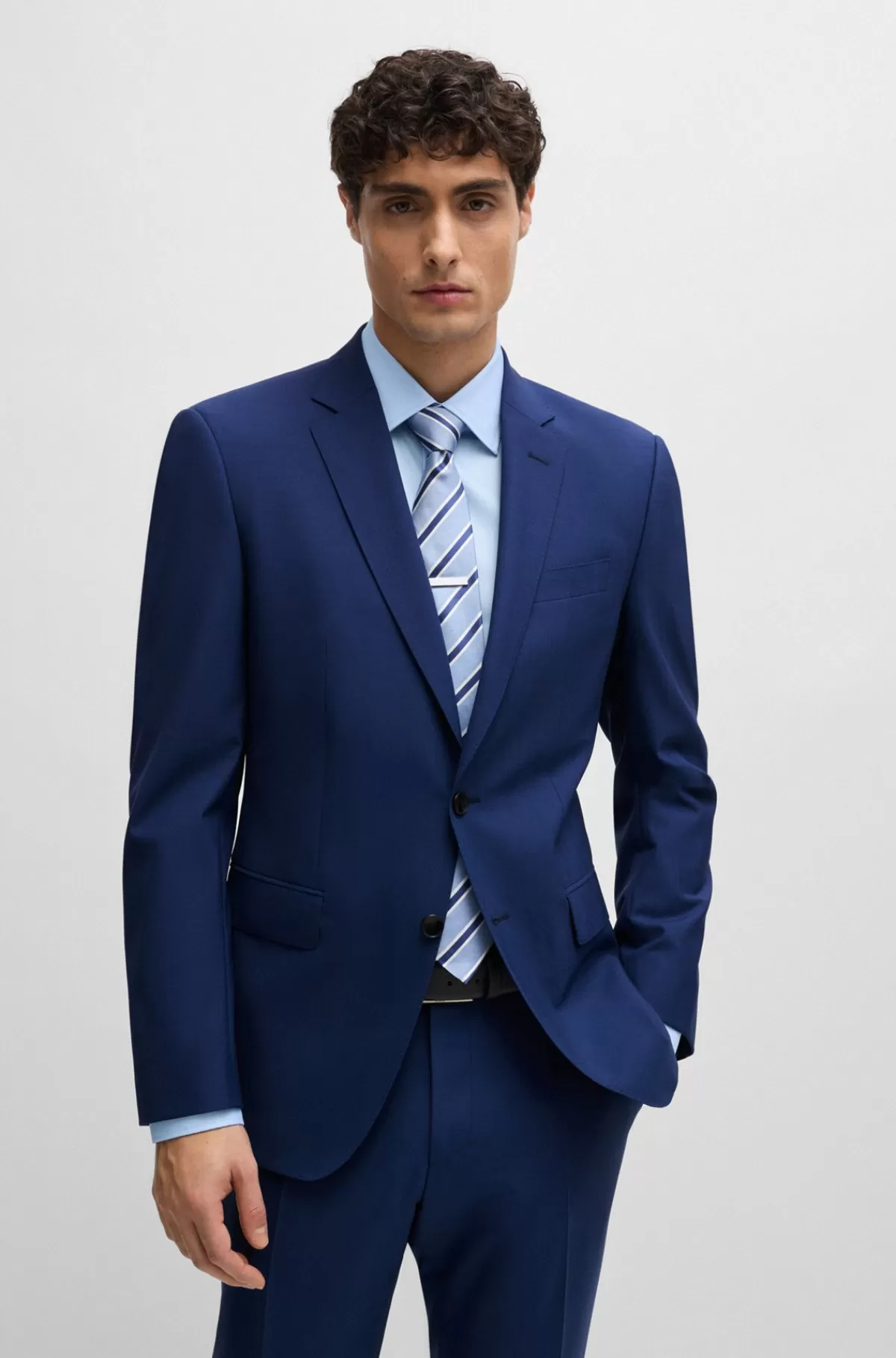 HUGO BOSS Habitjakke Med Slim Fit I Ny Uld Med Stræk Blå New