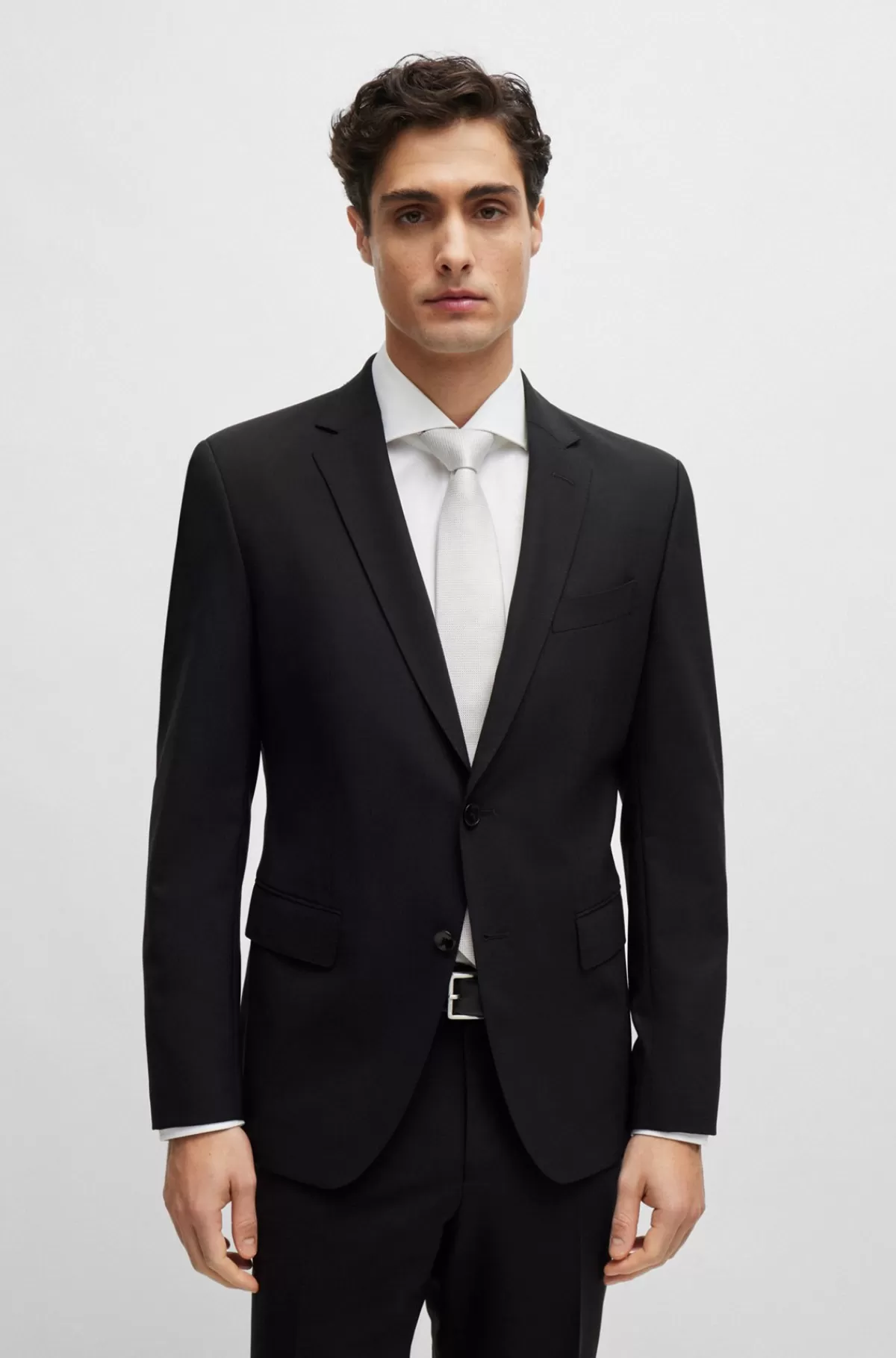 HUGO BOSS Habitjakke Med Slim Fit I Ny Uld Med Stræk Sort Outlet