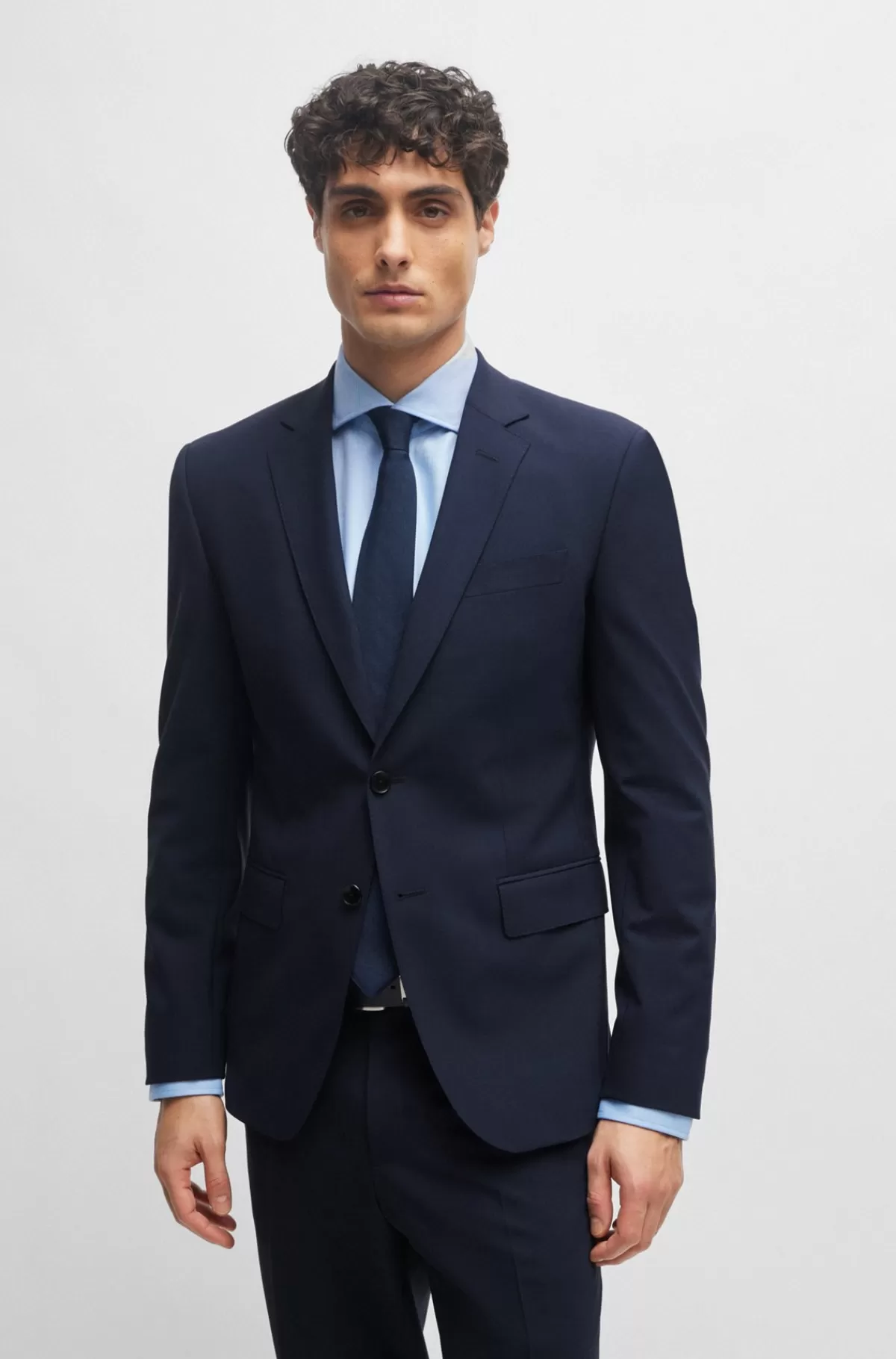 HUGO BOSS Habitjakke Med Slim Fit I Ny Uld Med Stræk Mørkeblå Store