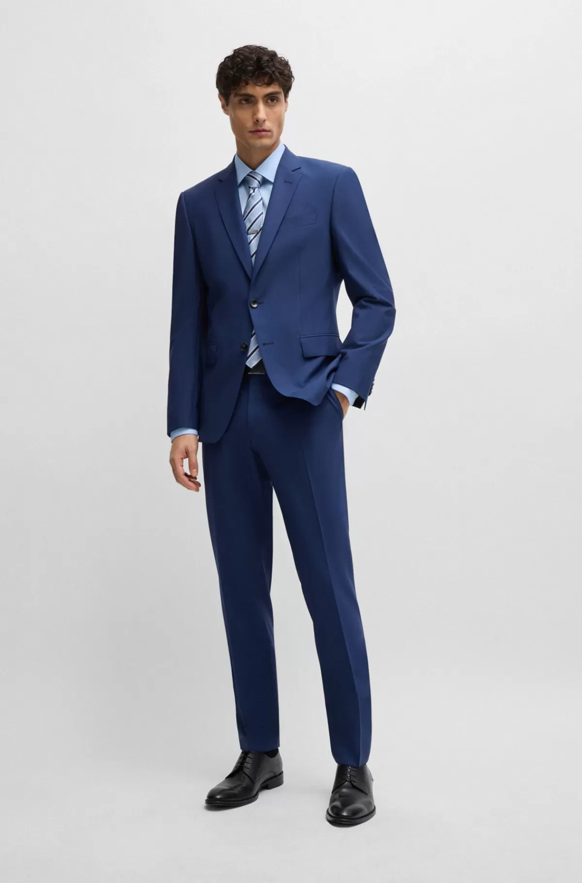 HUGO BOSS Habitjakke Med Slim Fit I Ny Uld Med Stræk Blå New