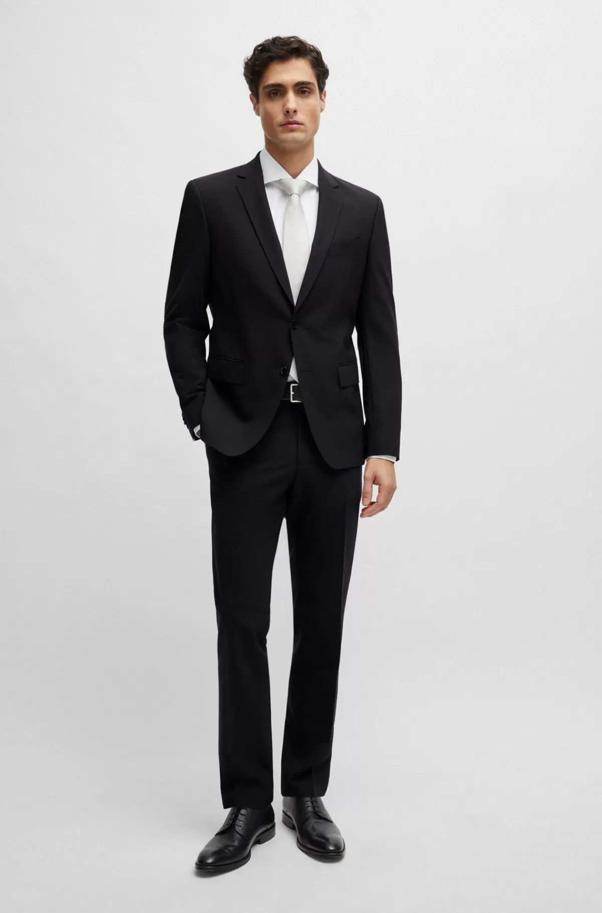 HUGO BOSS Habitjakke Med Slim Fit I Ny Uld Med Stræk Sort Outlet