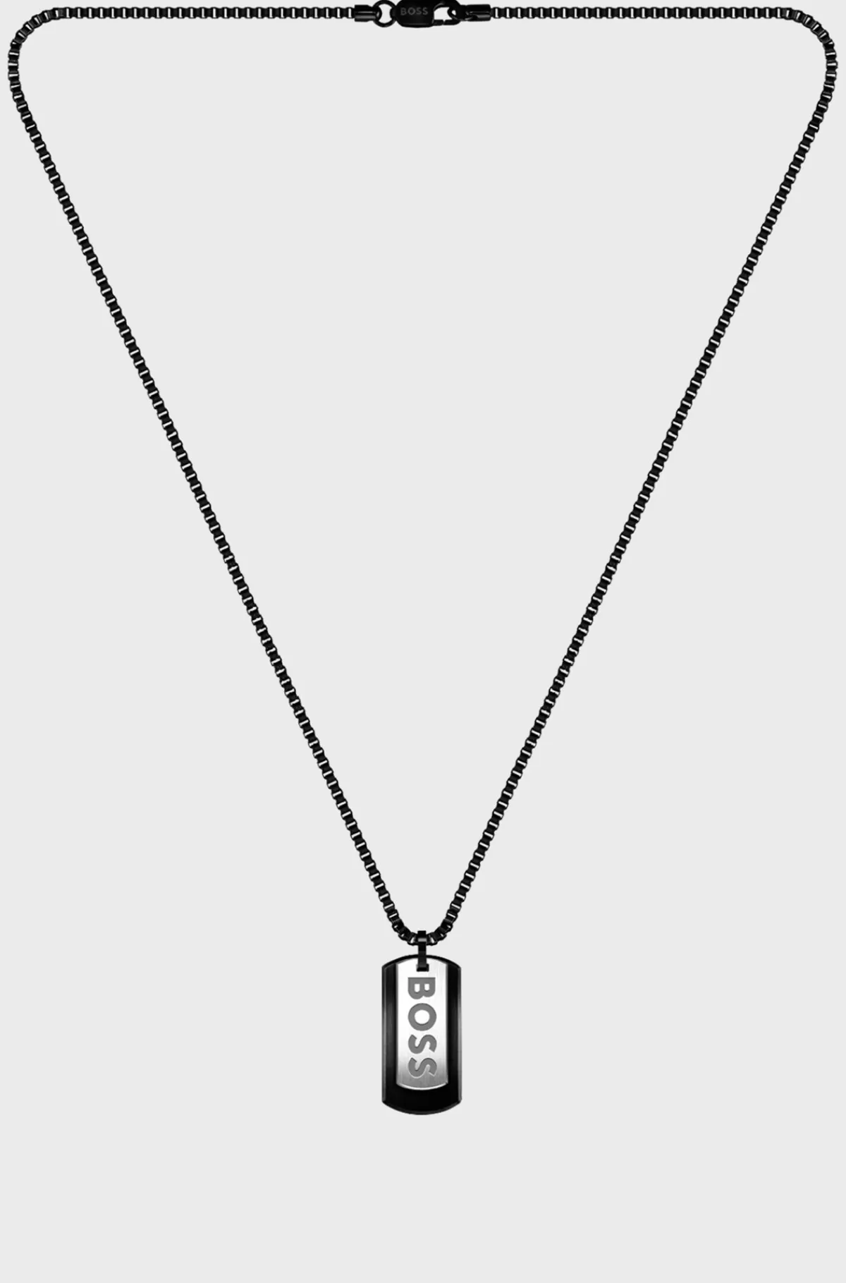 HUGO BOSS Halskæde I Sort Stål Med Dobbelt Dogtag-vedhæng Med Logo Sølvfarve Best Sale