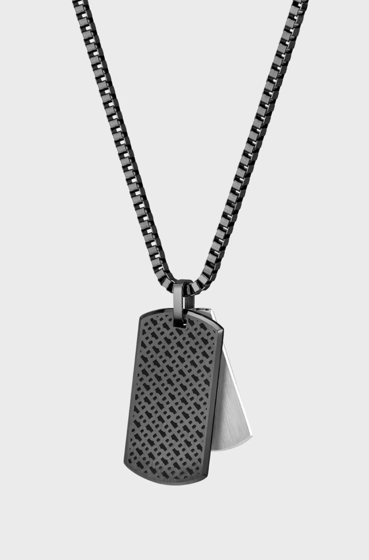 HUGO BOSS Halskæde I Sort Stål Med Dobbelt Dogtag-vedhæng Med Logo Sølvfarve Best Sale