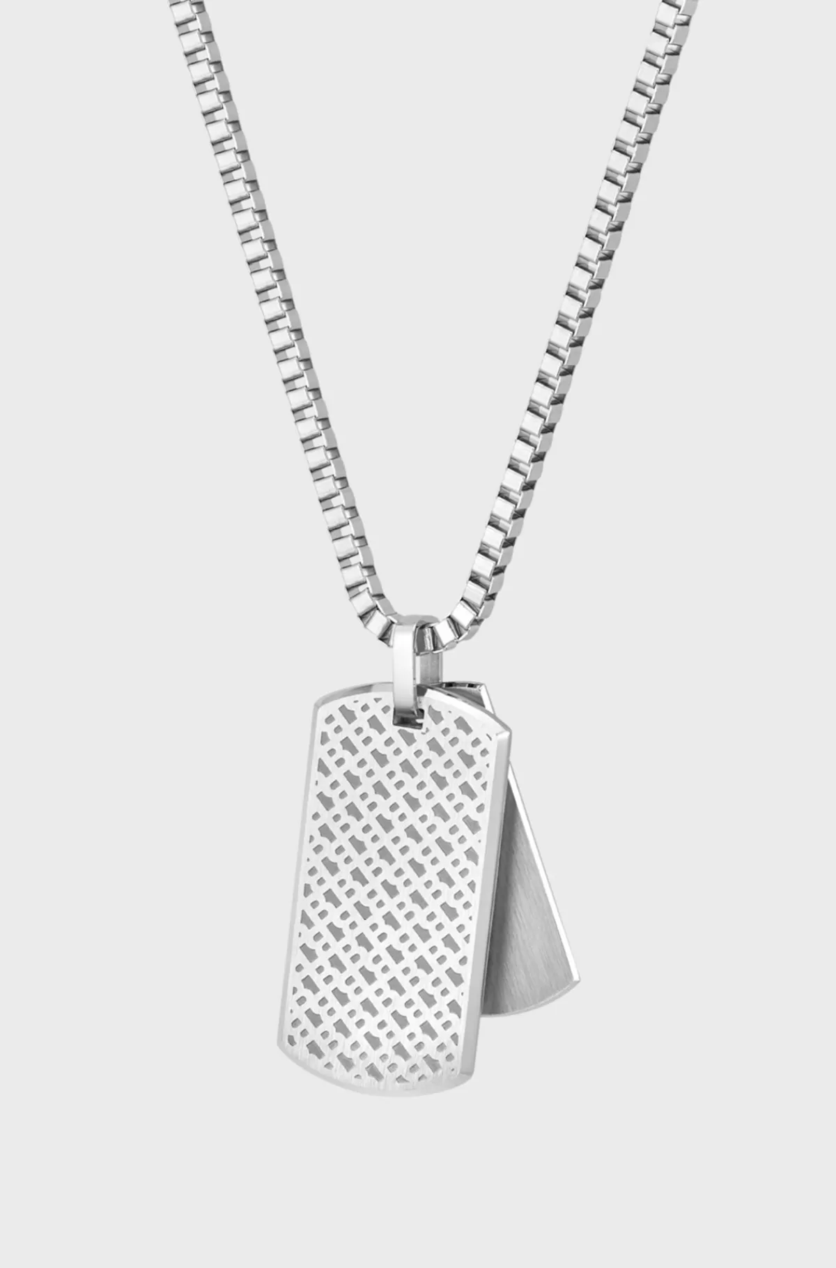 HUGO BOSS Halskæde Med Dobbelt Dogtag-vedhæng Med Logo Sølvfarve Cheap