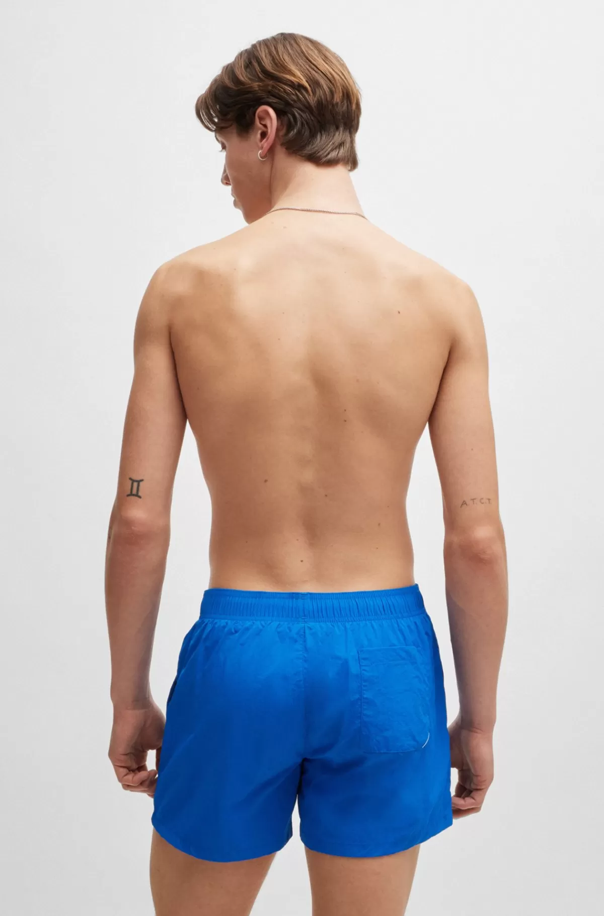 HUGO BOSS Halvforede Badeshorts I Hurtigtørrende Stof Med Lodret Logo Blå Cheap