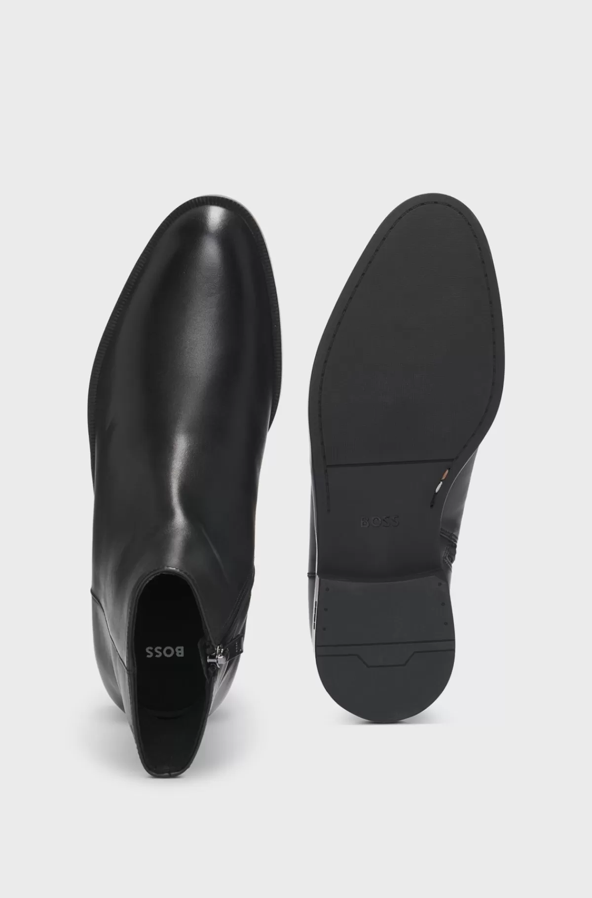 HUGO BOSS Halvlange Støvler I Læder Med Logoprægning Og Lynlås I Siden Sort New