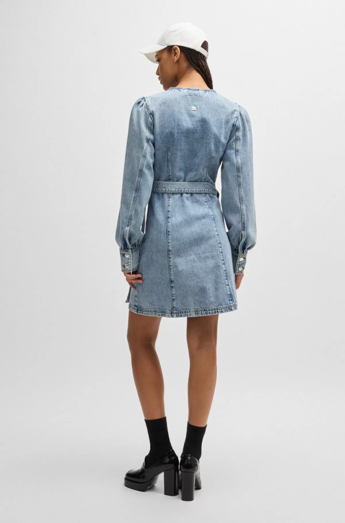 HUGO BOSS Havblå Slå Om-kjole I Kraftig Denim Lyseblå Best
