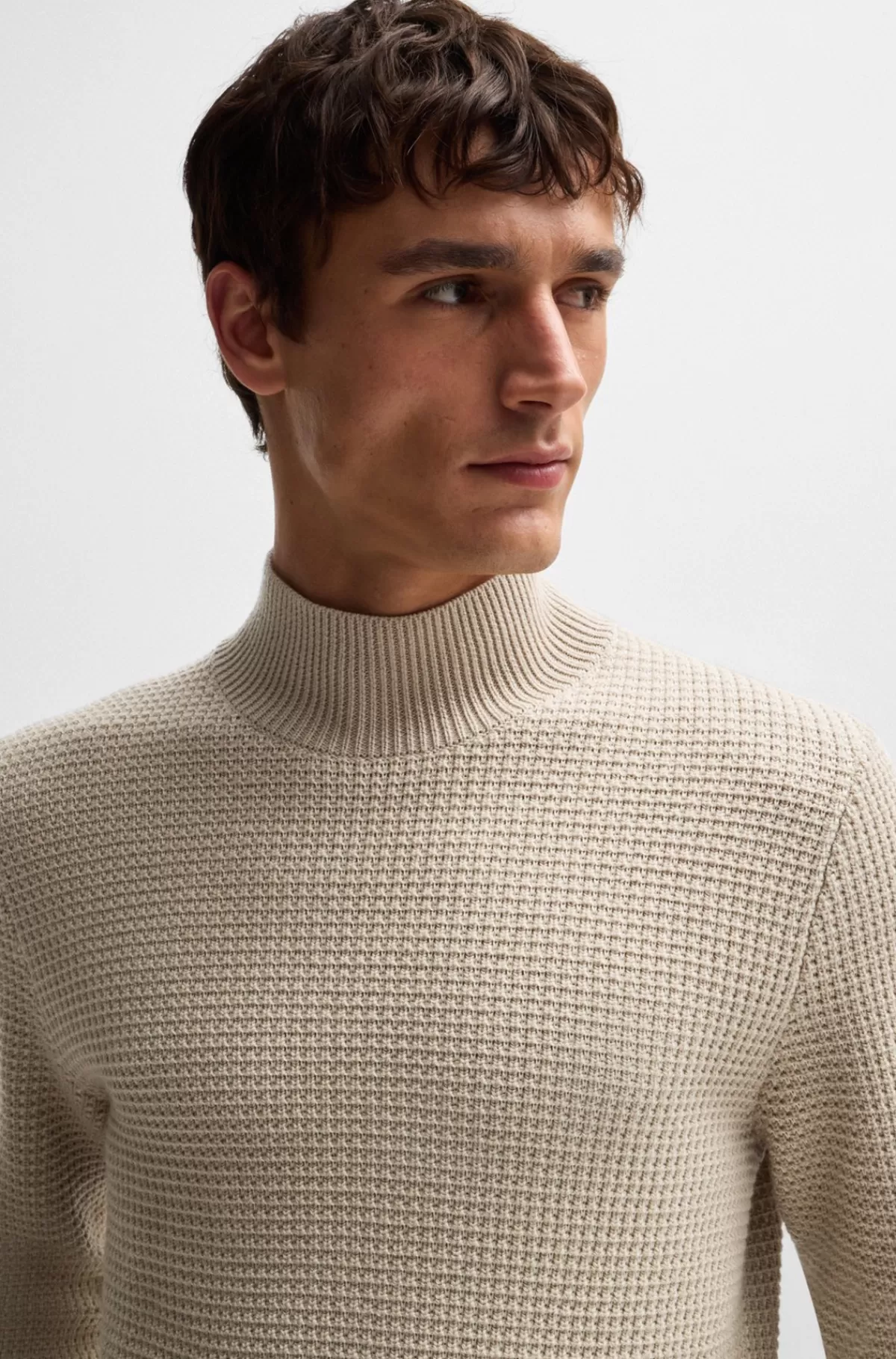 HUGO BOSS Højhalset Sweater I Ny Uld Og Bomuld Lys beige Flash Sale