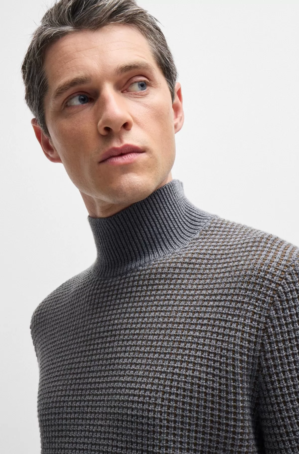 HUGO BOSS Højhalset Sweater I Ny Uld Og Bomuld Grå Cheap