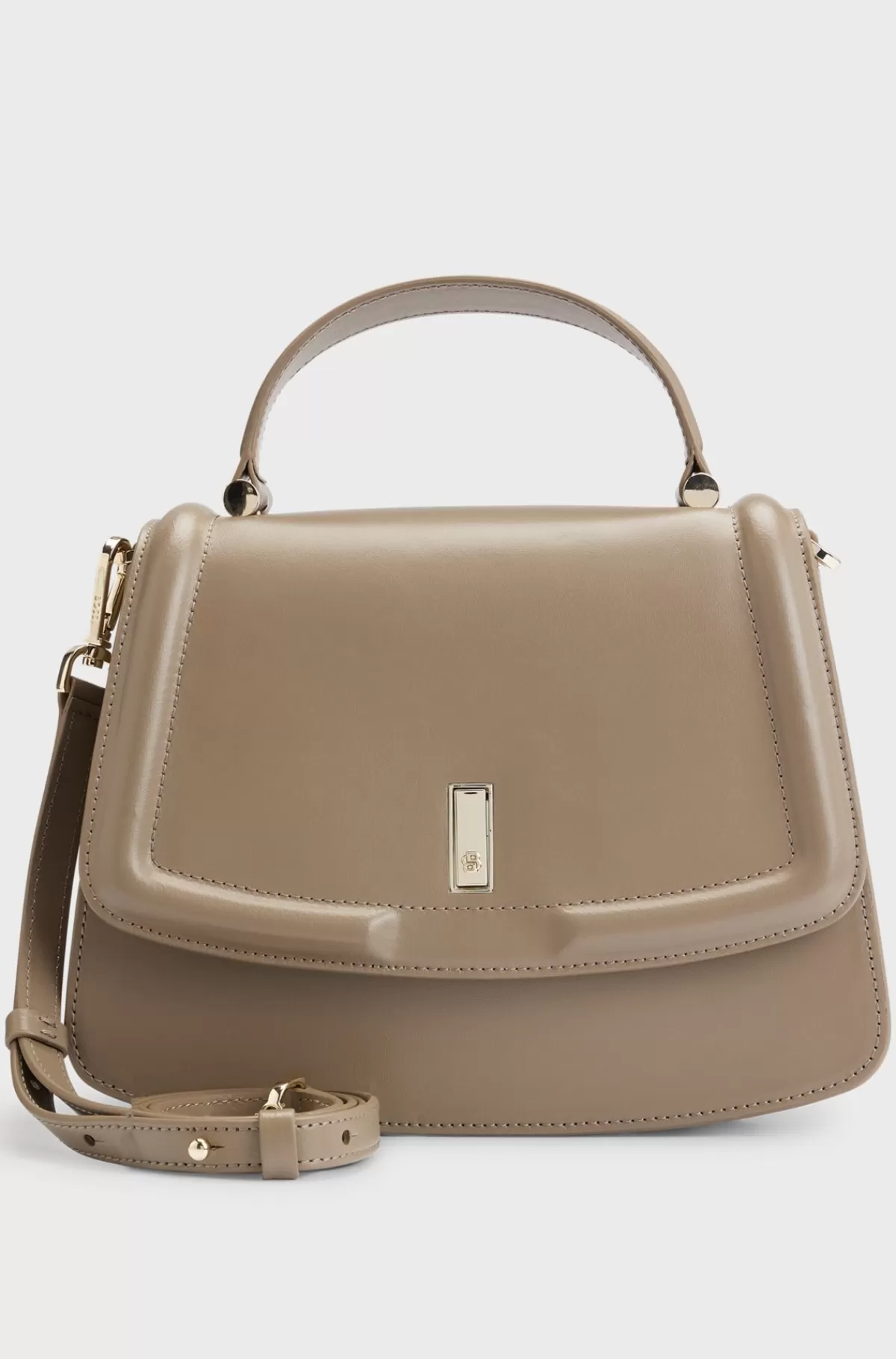 HUGO BOSS Håndtaske I Læder Med Hank Foroven Og Dobbelt B-monogram Brun Online