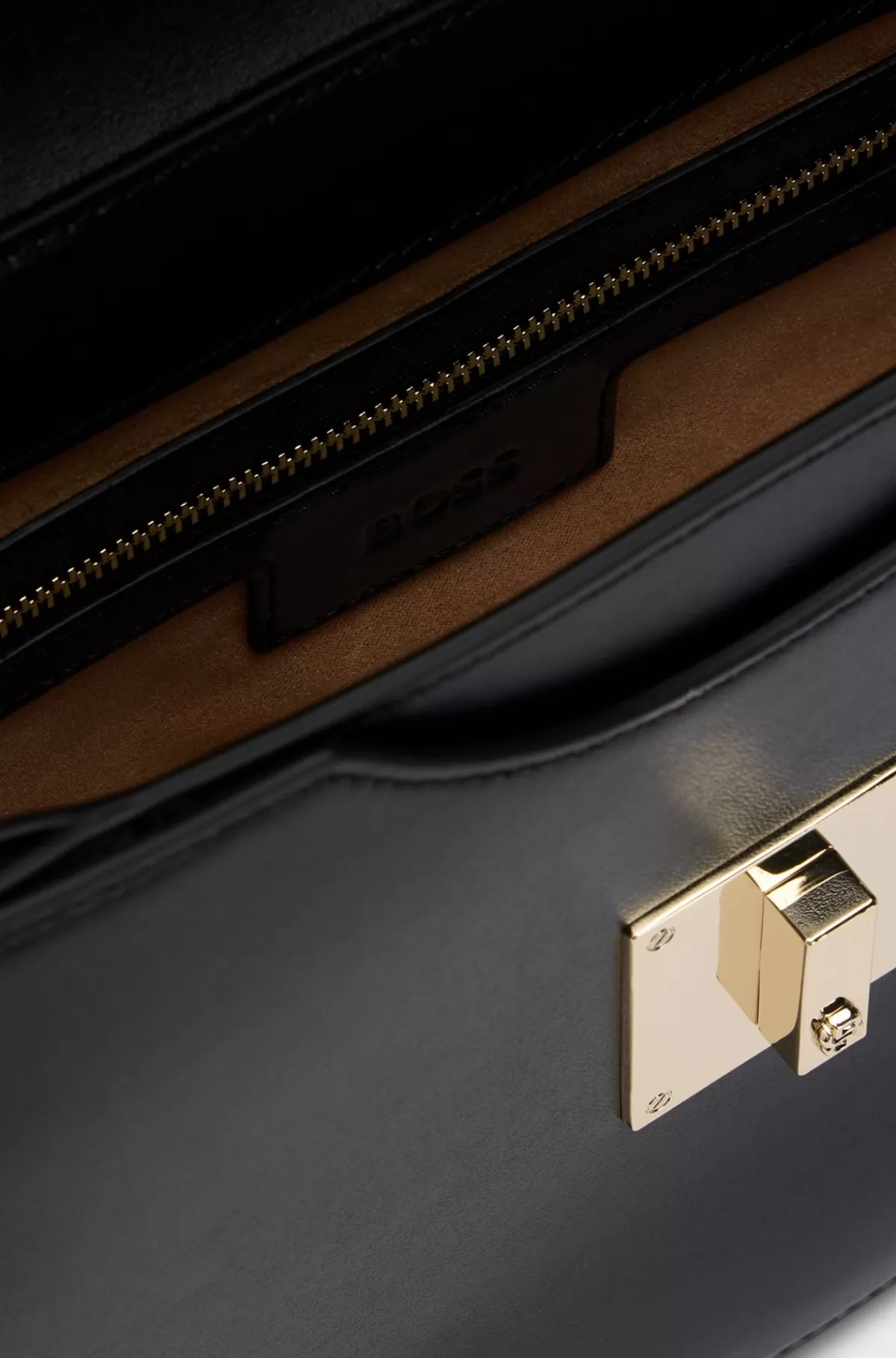 HUGO BOSS Håndtaske I Læder Med Hank Foroven Og Dobbelt B-monogram Sort Flash Sale