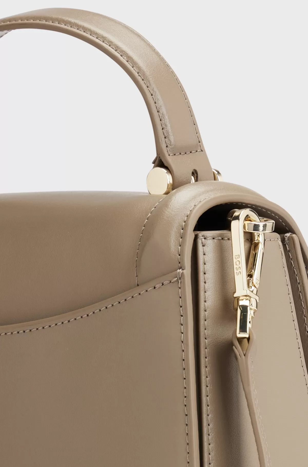 HUGO BOSS Håndtaske I Læder Med Hank Foroven Og Dobbelt B-monogram Brun Online
