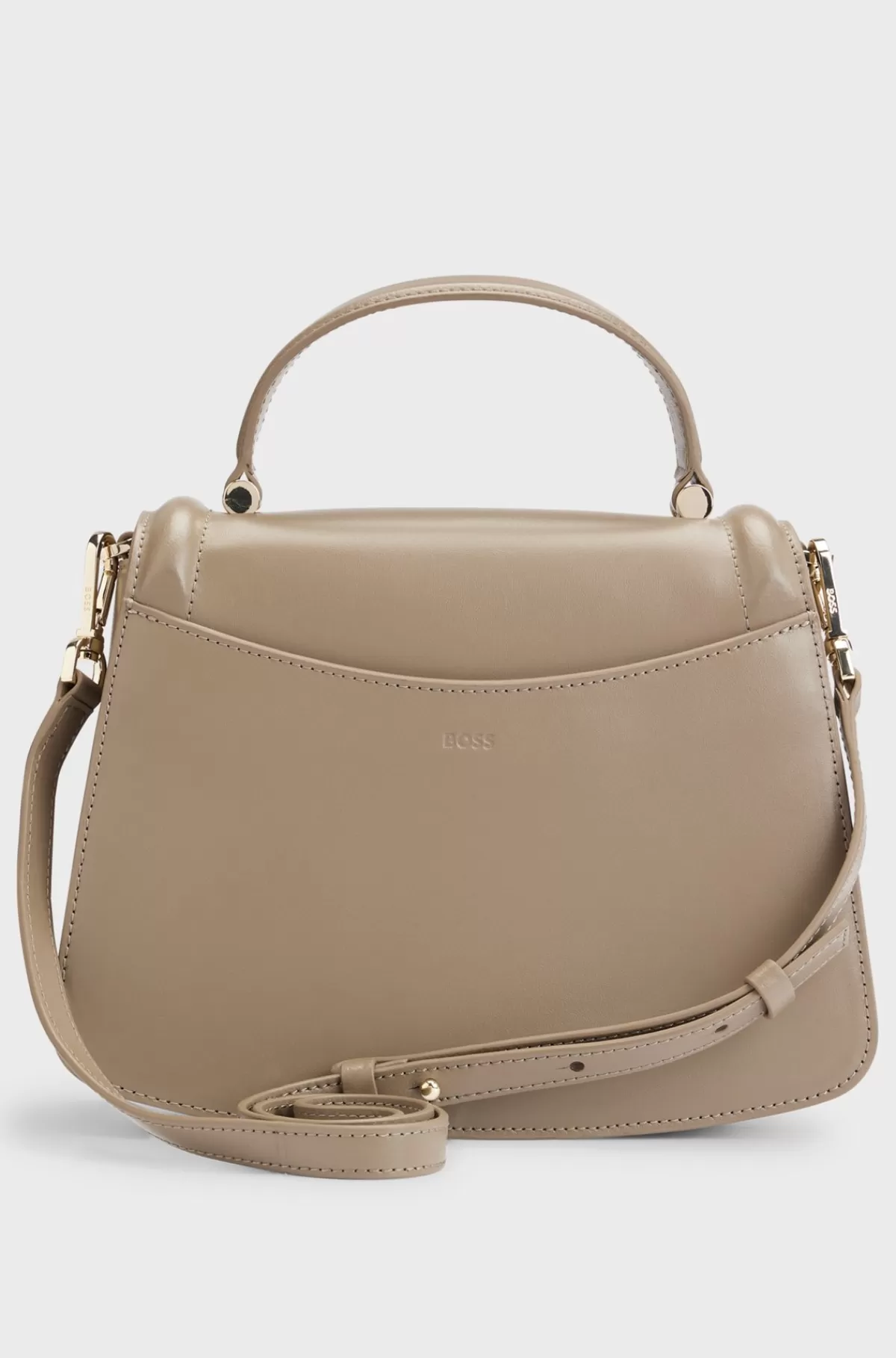 HUGO BOSS Håndtaske I Læder Med Hank Foroven Og Dobbelt B-monogram Brun Online