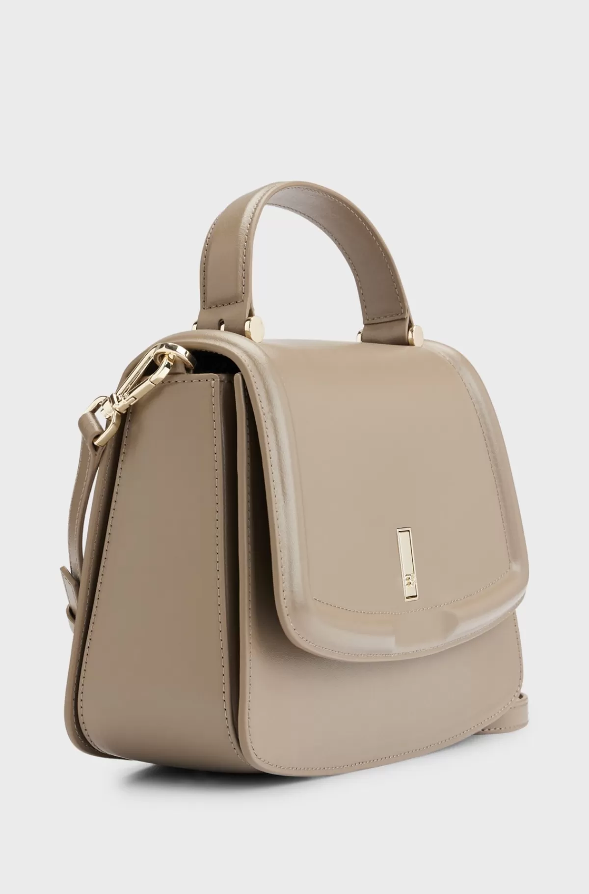 HUGO BOSS Håndtaske I Læder Med Hank Foroven Og Dobbelt B-monogram Brun Online