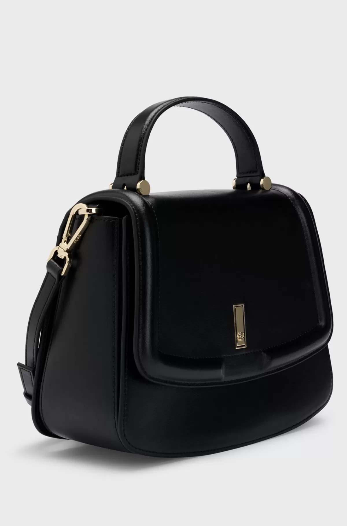 HUGO BOSS Håndtaske I Læder Med Hank Foroven Og Dobbelt B-monogram Sort Flash Sale