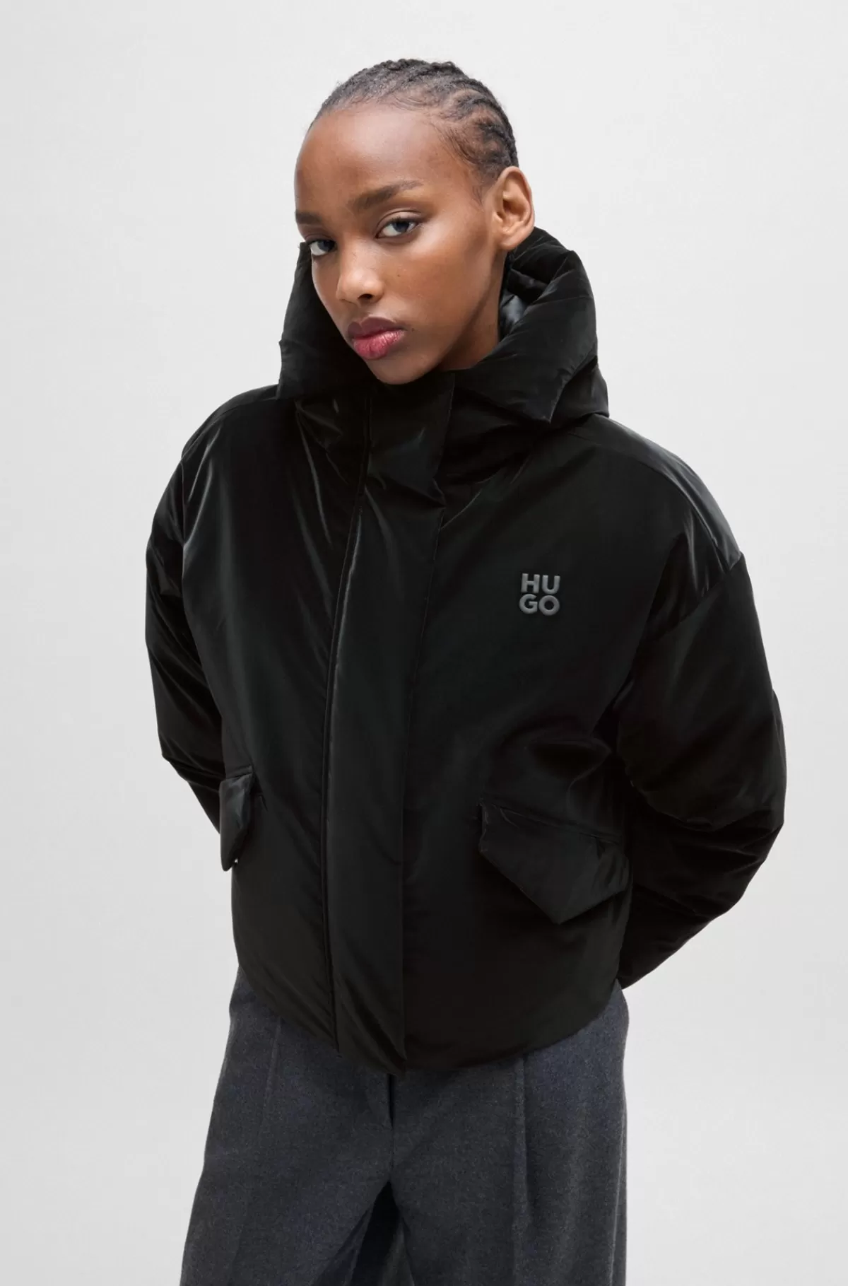 HUGO BOSS Hættejakke Med Oversize Fit I Vandafvisende Fløjl Sort Online