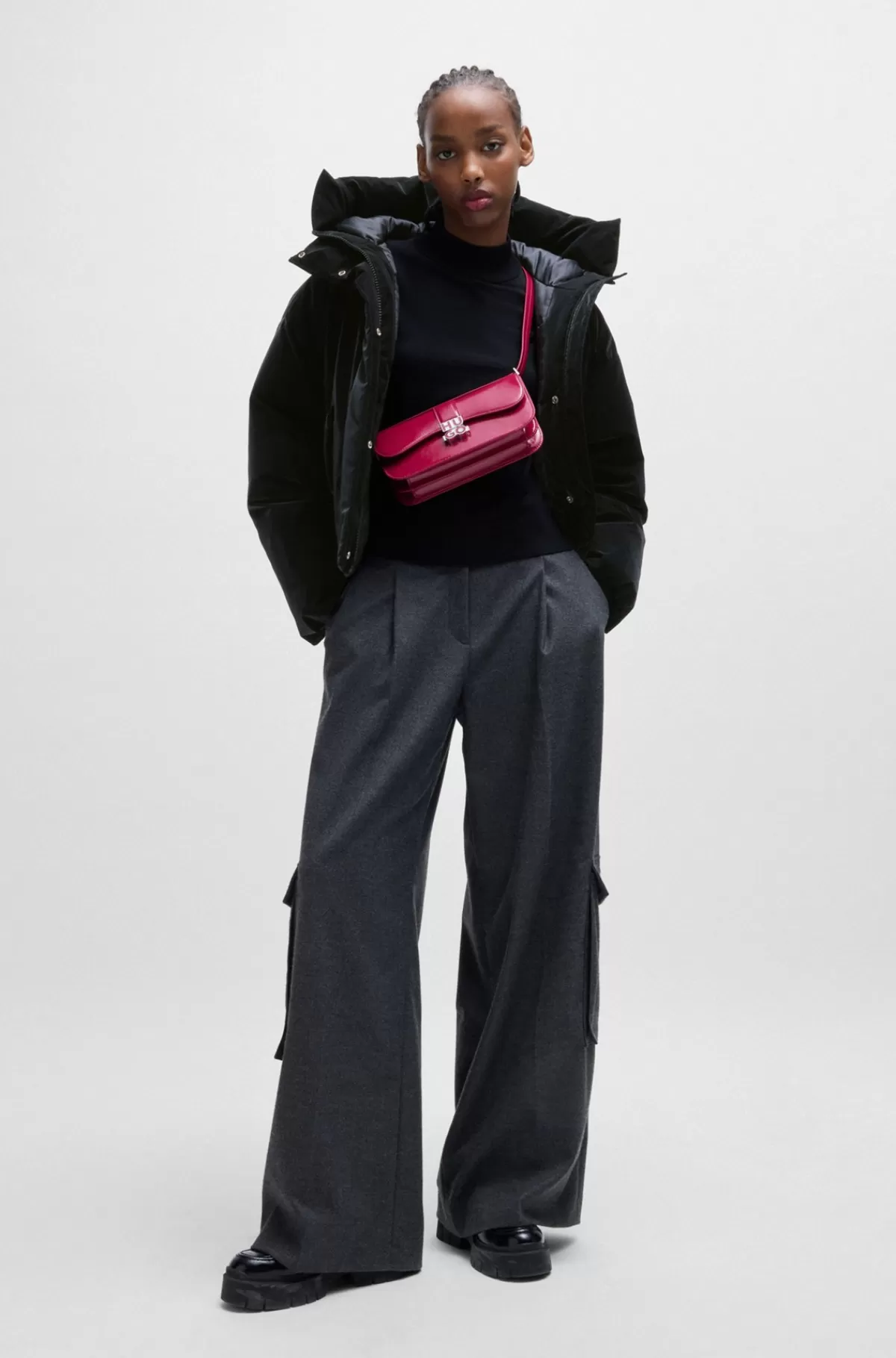 HUGO BOSS Hættejakke Med Oversize Fit I Vandafvisende Fløjl Sort Online