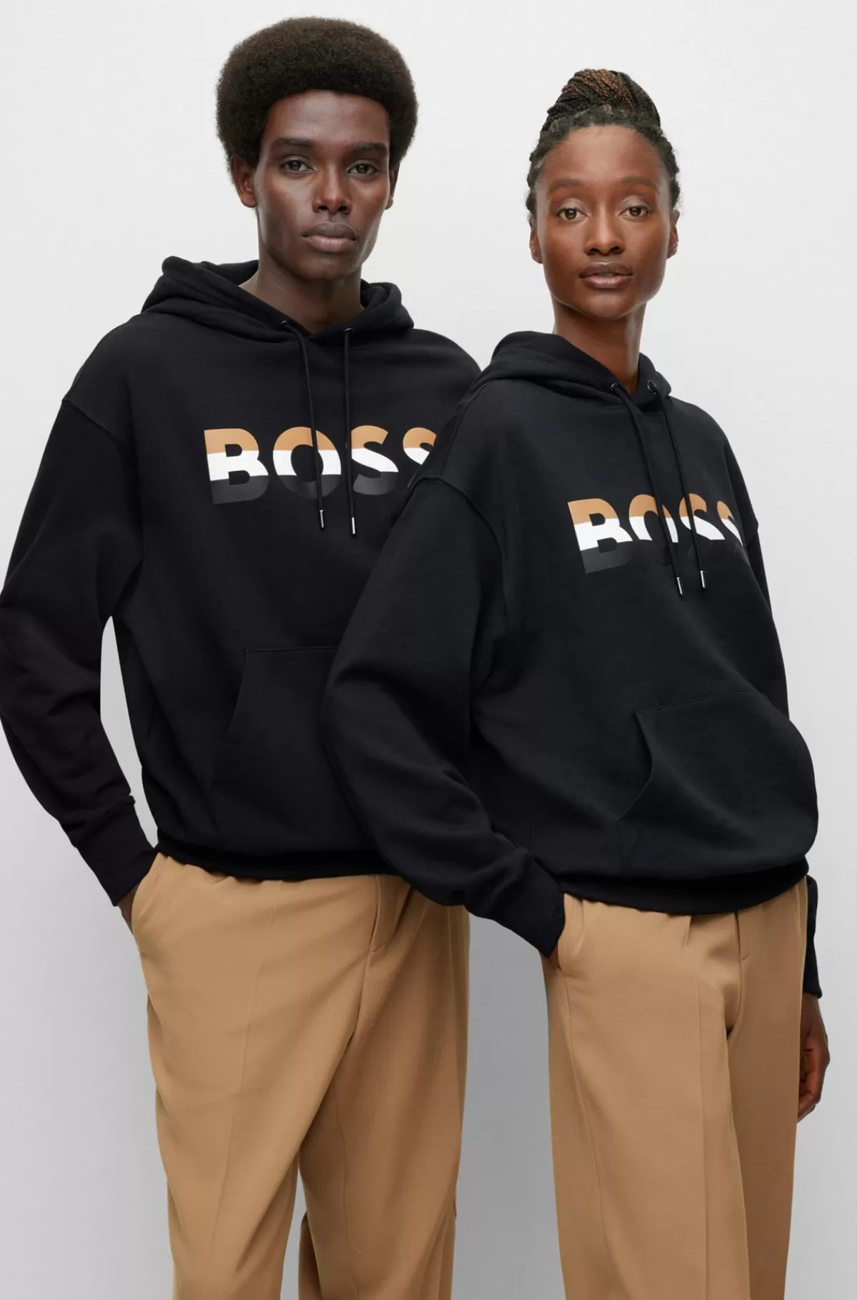 HUGO BOSS Hættetrøje I Afslappet Pasform I økologisk Bomuld Med Kontrasterende Logo Sort Shop