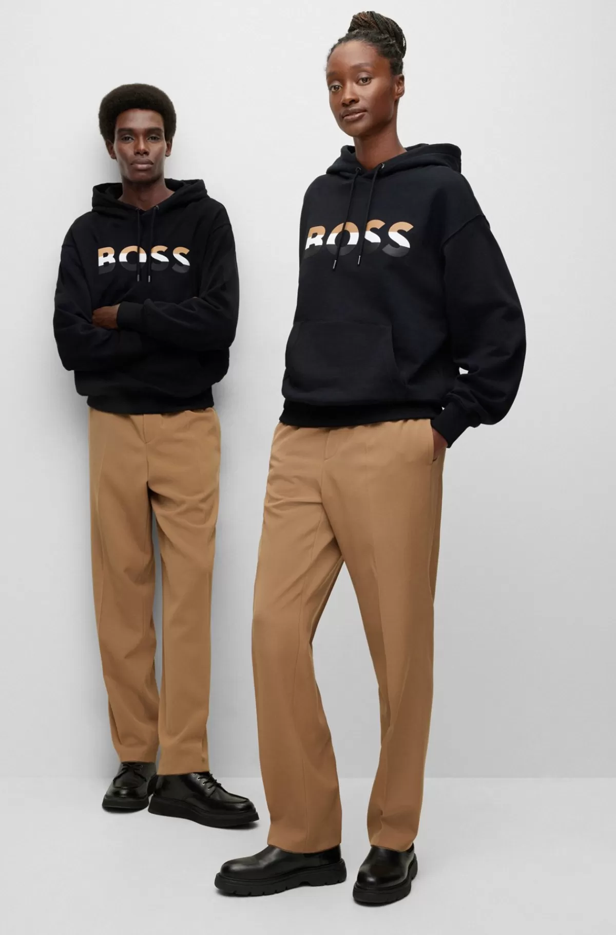 HUGO BOSS Hættetrøje I Afslappet Pasform I økologisk Bomuld Med Kontrasterende Logo Sort Shop