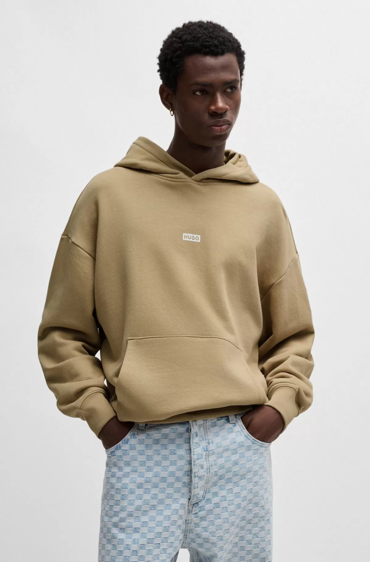 HUGO BOSS Hættetrøje I Bomuld Med Loose Fit Og Logodetaljer Beige Fashion