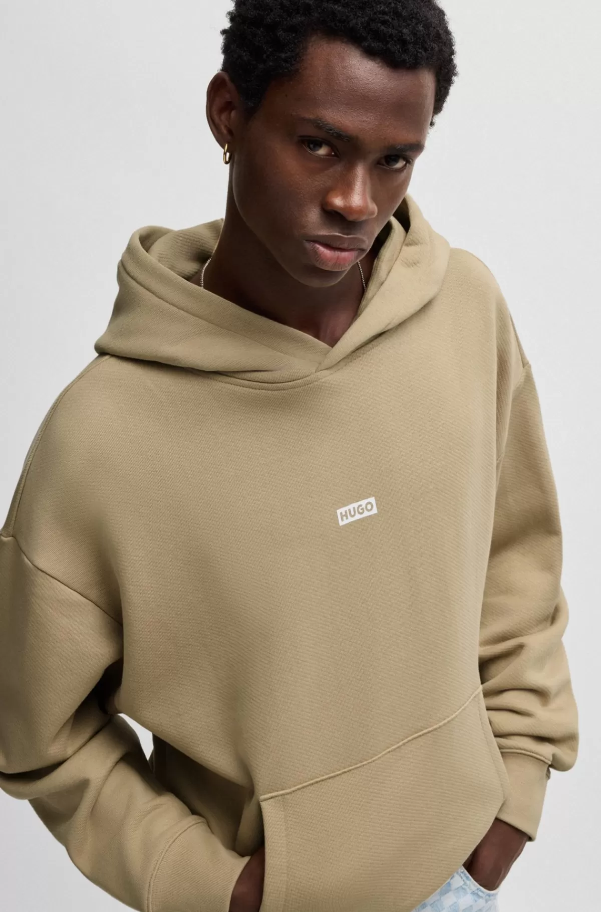 HUGO BOSS Hættetrøje I Bomuld Med Loose Fit Og Logodetaljer Beige Fashion