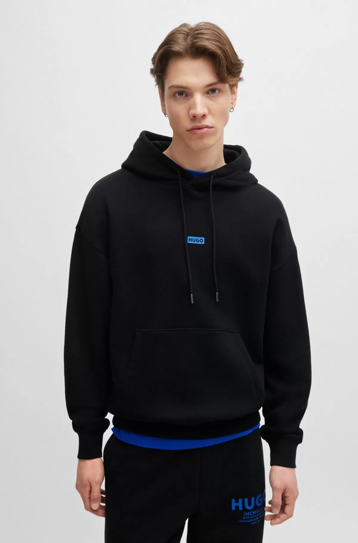 HUGO BOSS Hættetrøje I Bomuld Med Loose Fit Og Logodetaljer Sort Hot